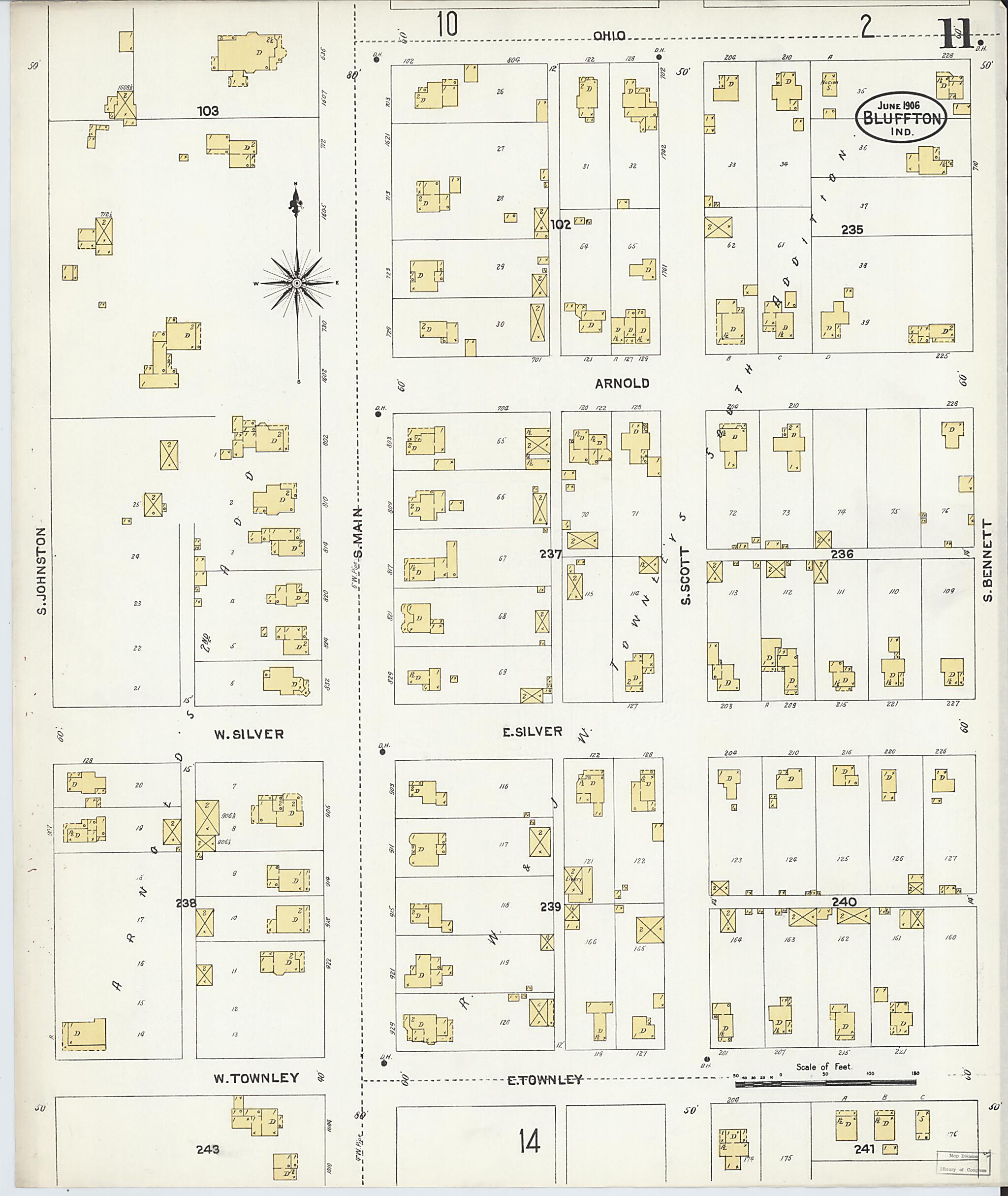 This old map of Bluffton, Wells County, Indiana was created by Sanborn Map Company in 1906