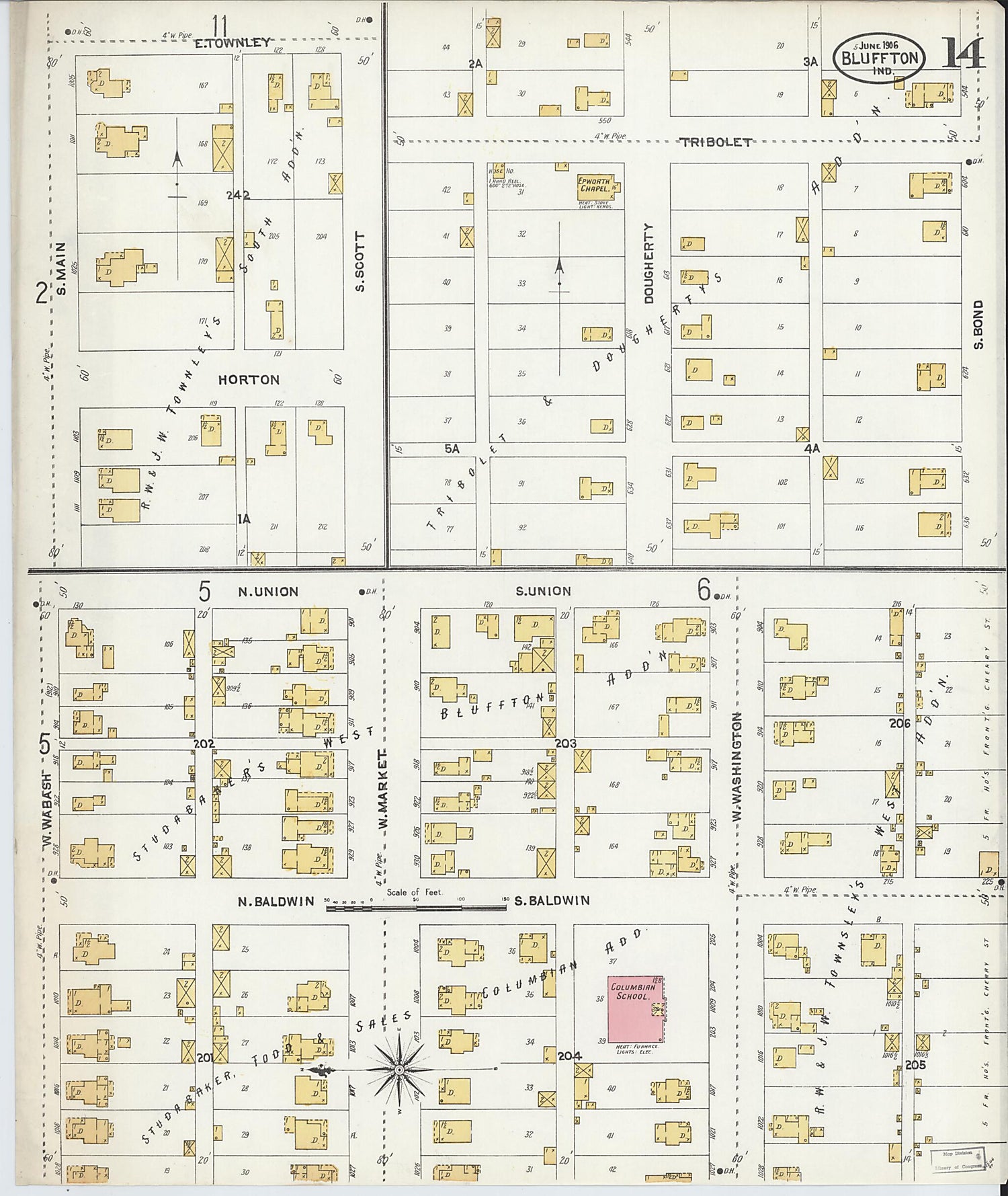 This old map of Bluffton, Wells County, Indiana was created by Sanborn Map Company in 1906