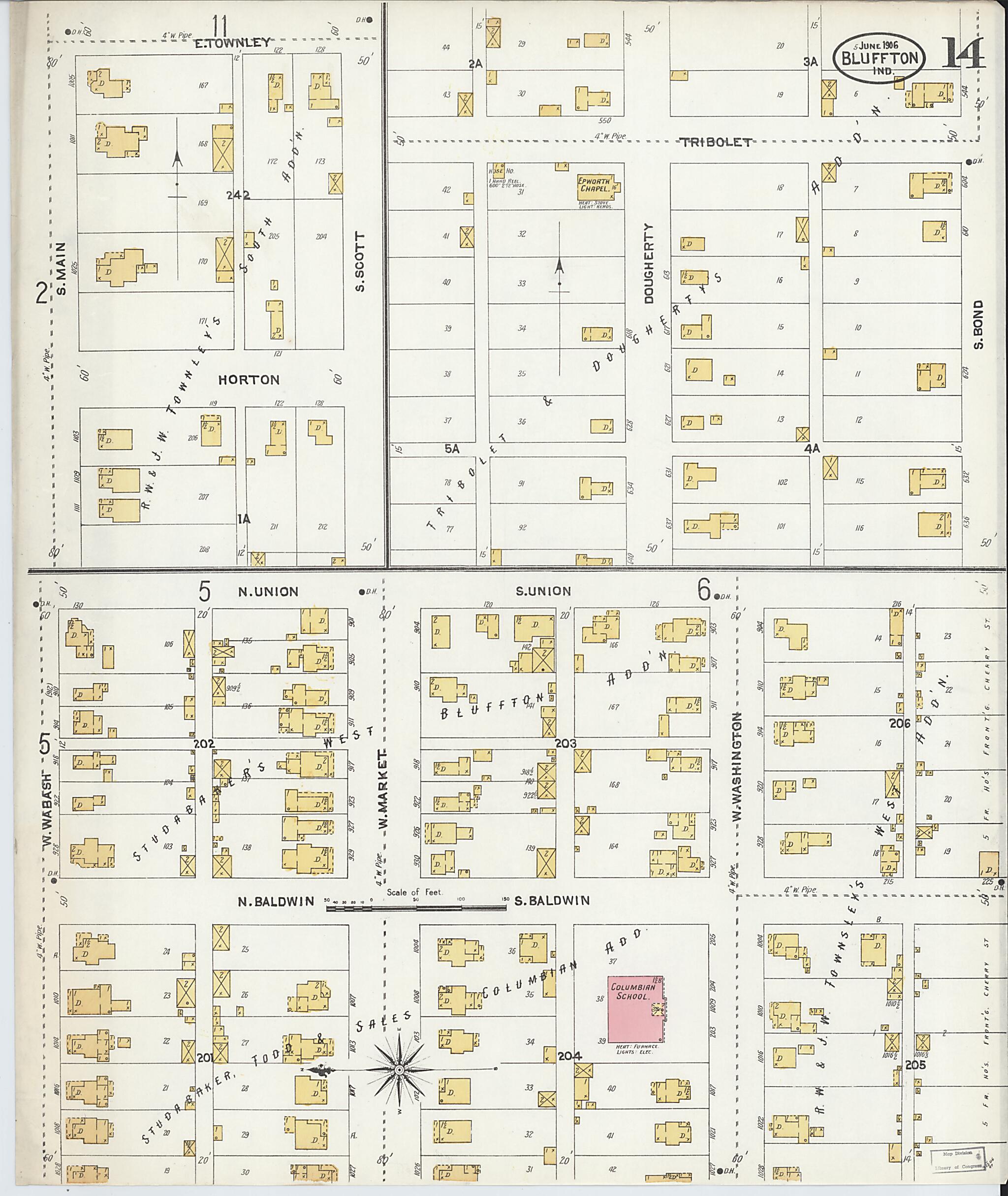 This old map of Bluffton, Wells County, Indiana was created by Sanborn Map Company in 1906