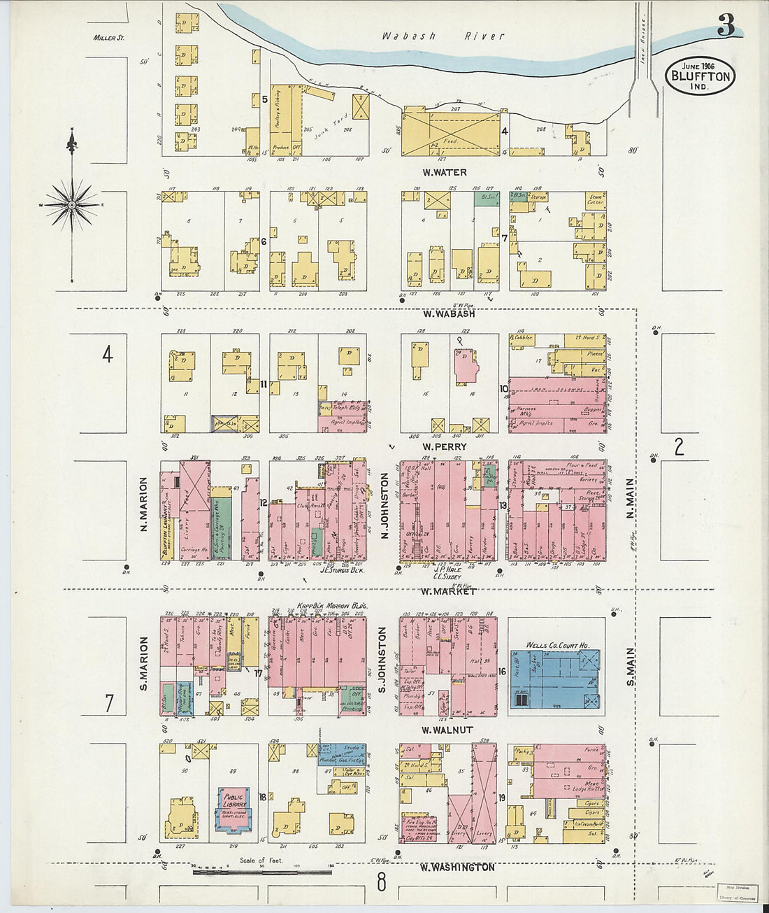 This old map of Bluffton, Wells County, Indiana was created by Sanborn Map Company in 1906