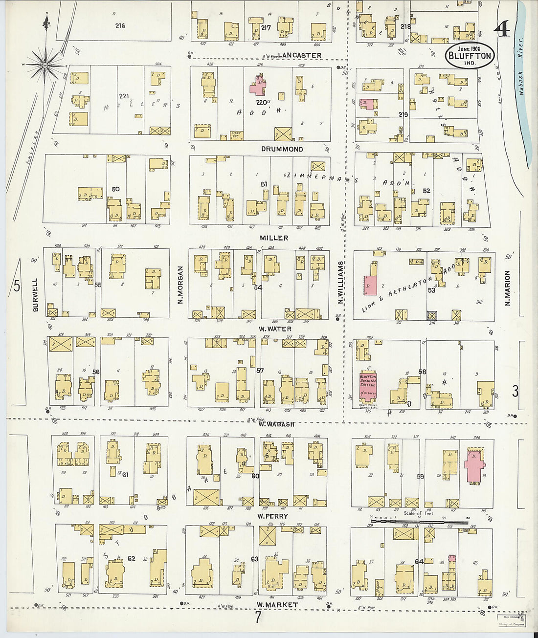 This old map of Bluffton, Wells County, Indiana was created by Sanborn Map Company in 1906