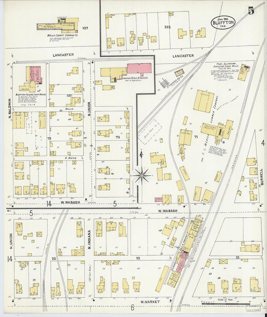 This old map of Bluffton, Wells County, Indiana was created by Sanborn Map Company in 1906