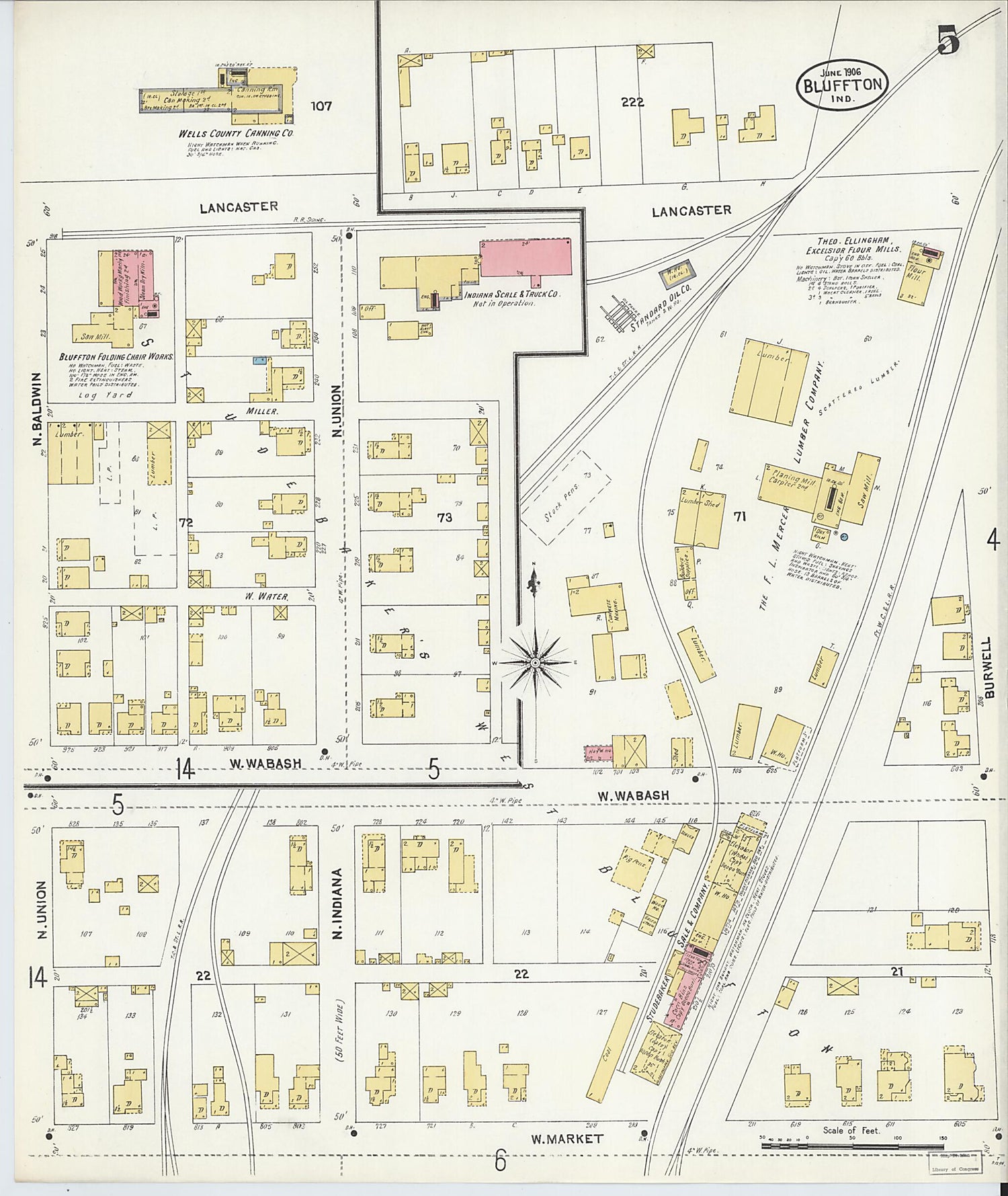 This old map of Bluffton, Wells County, Indiana was created by Sanborn Map Company in 1906