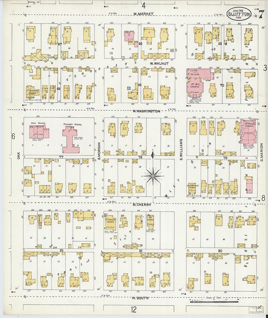 This old map of Bluffton, Wells County, Indiana was created by Sanborn Map Company in 1906