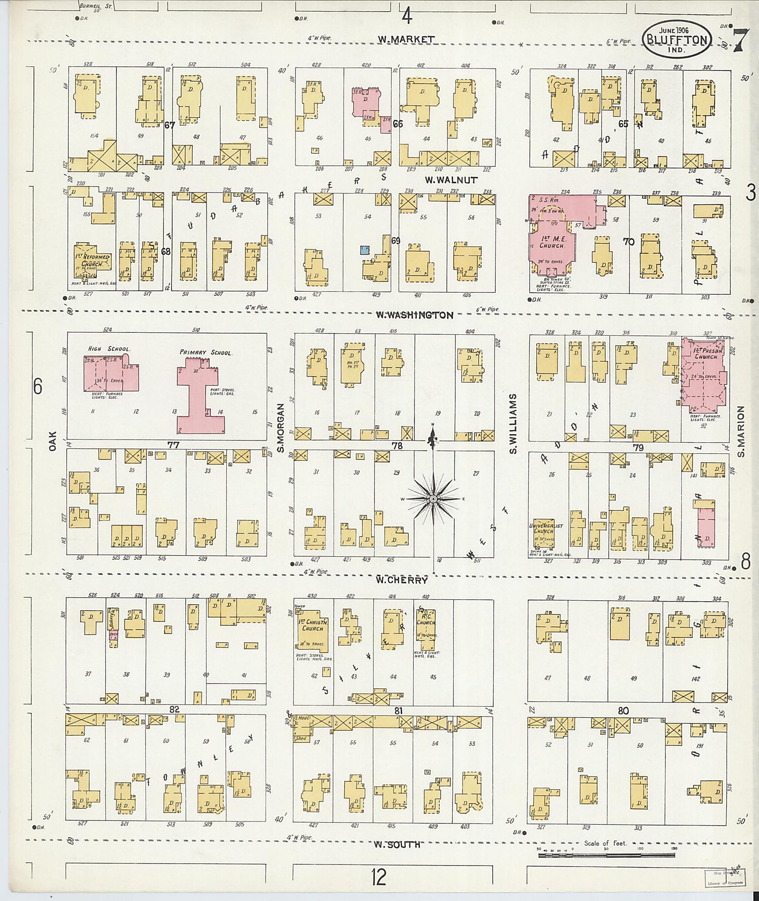 This old map of Bluffton, Wells County, Indiana was created by Sanborn Map Company in 1906