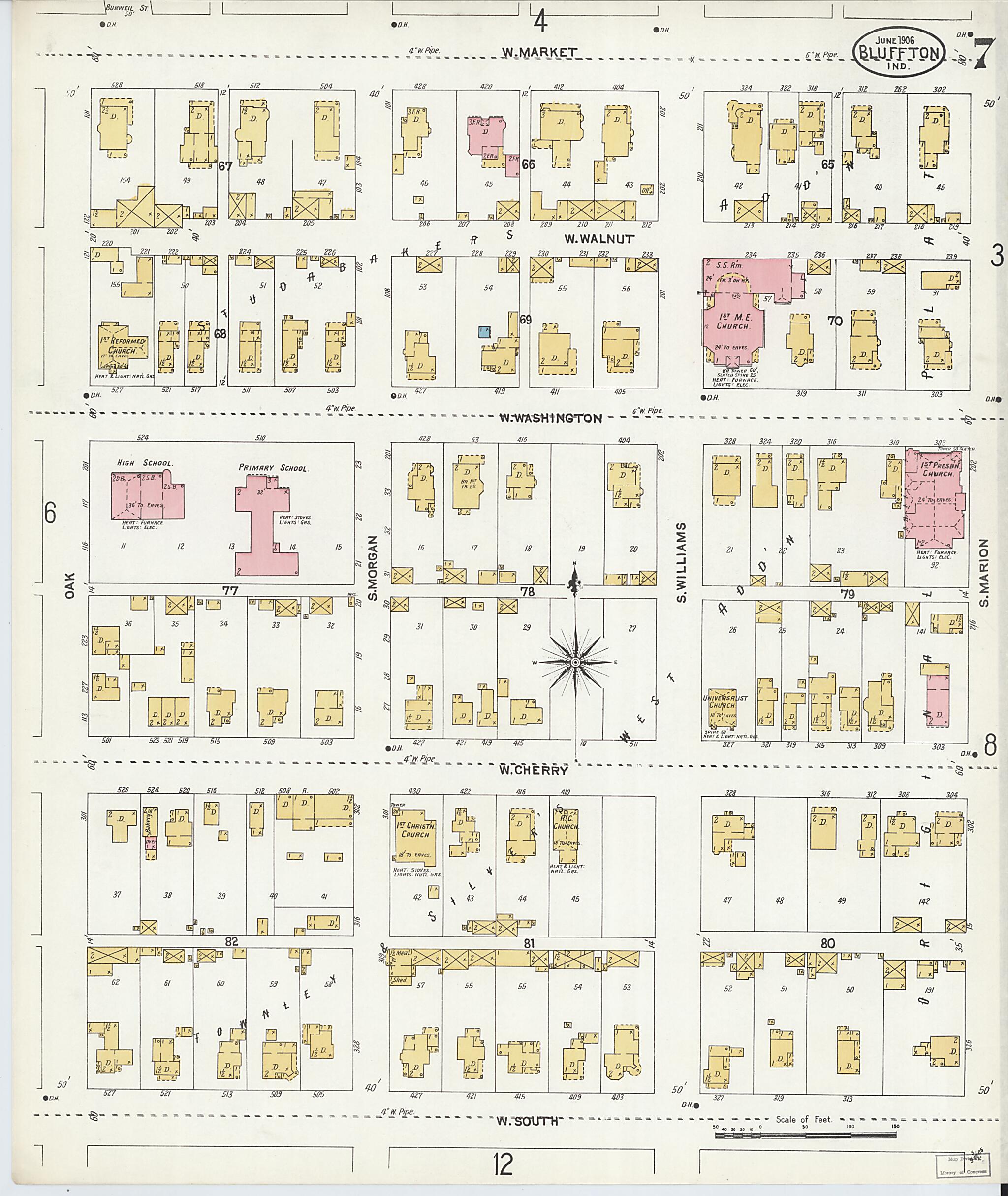 This old map of Bluffton, Wells County, Indiana was created by Sanborn Map Company in 1906