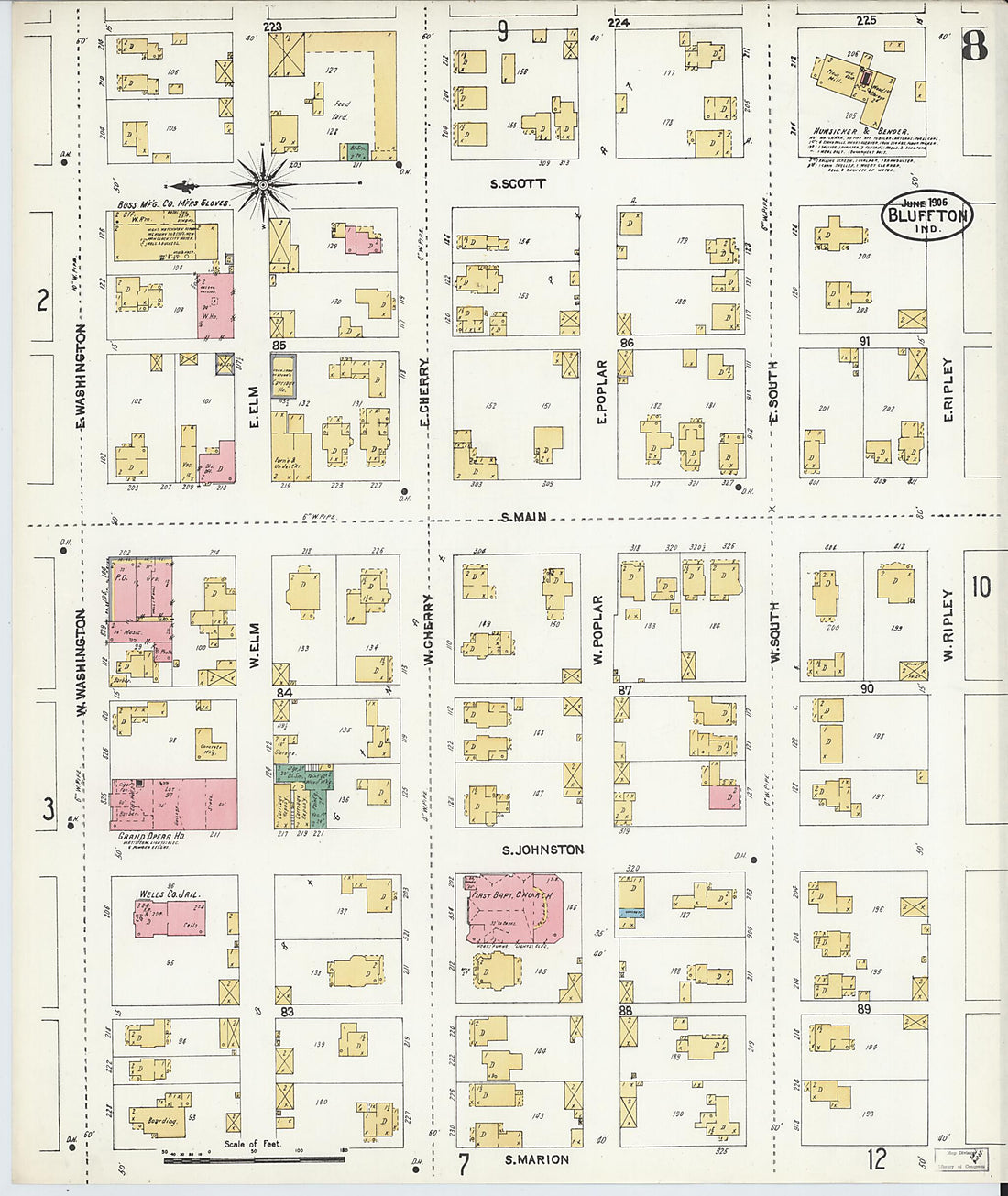 This old map of Bluffton, Wells County, Indiana was created by Sanborn Map Company in 1906