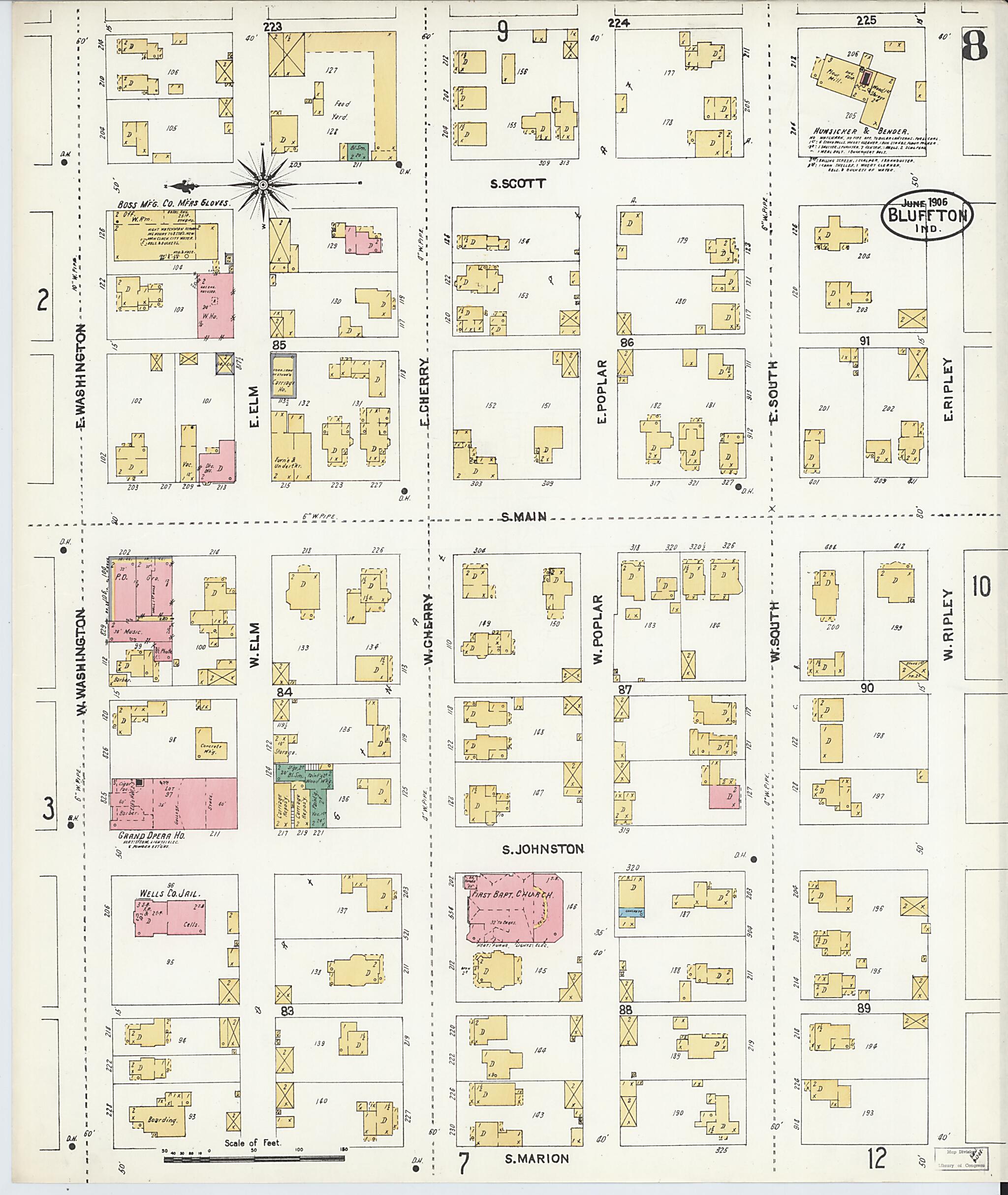 This old map of Bluffton, Wells County, Indiana was created by Sanborn Map Company in 1906