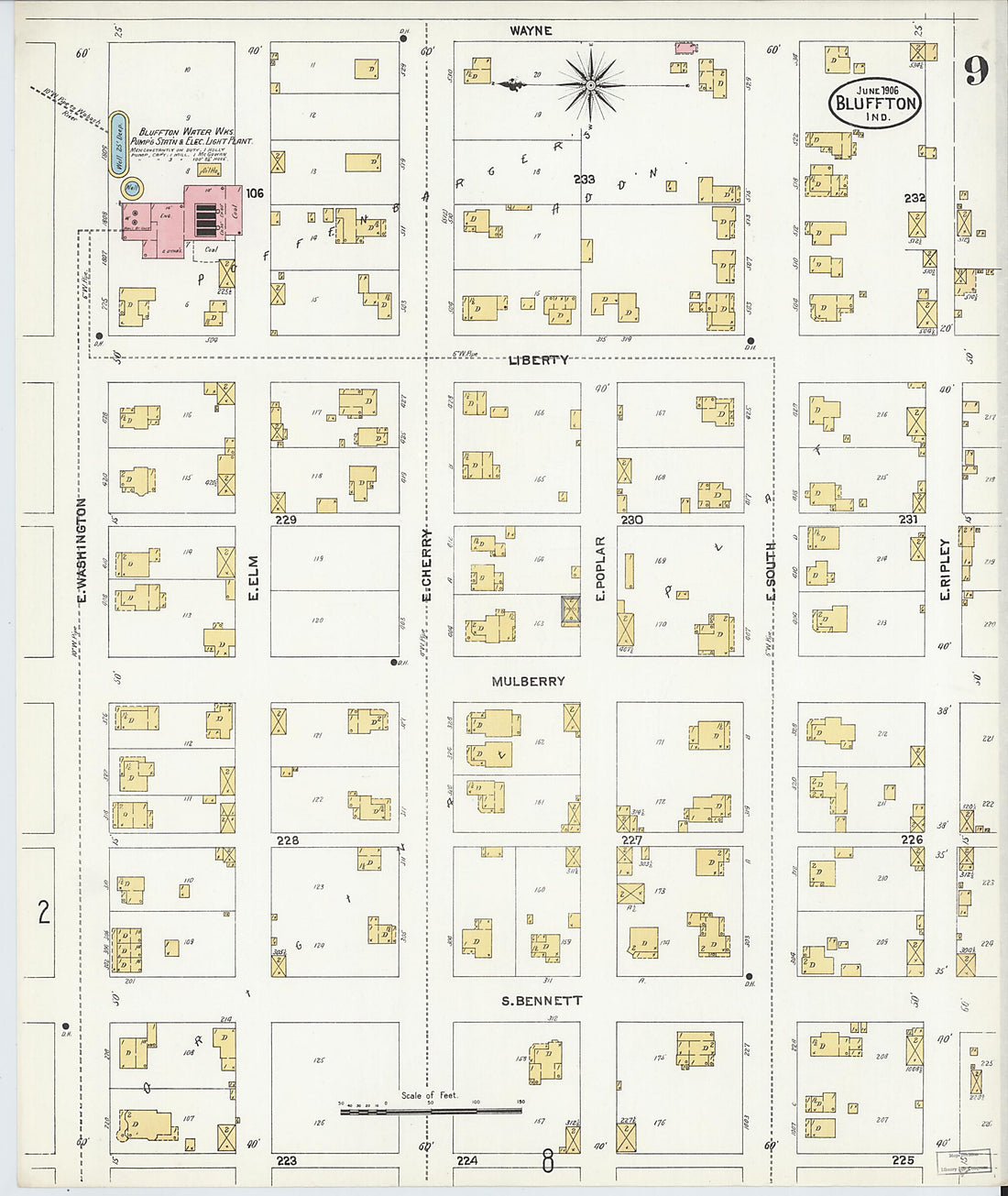 This old map of Bluffton, Wells County, Indiana was created by Sanborn Map Company in 1906