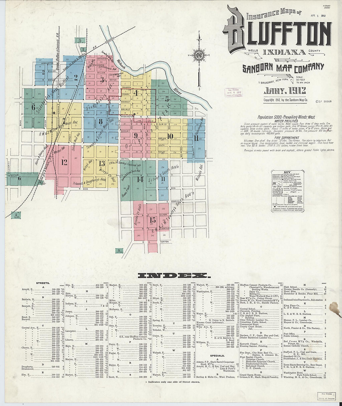 This old map of Bluffton, Wells County, Indiana was created by Sanborn Map Company in 1912