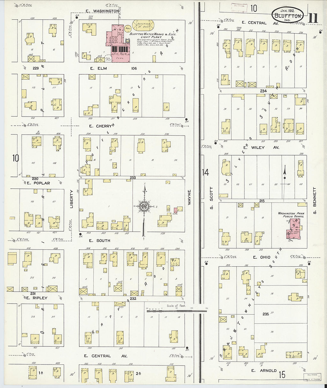 This old map of Bluffton, Wells County, Indiana was created by Sanborn Map Company in 1912