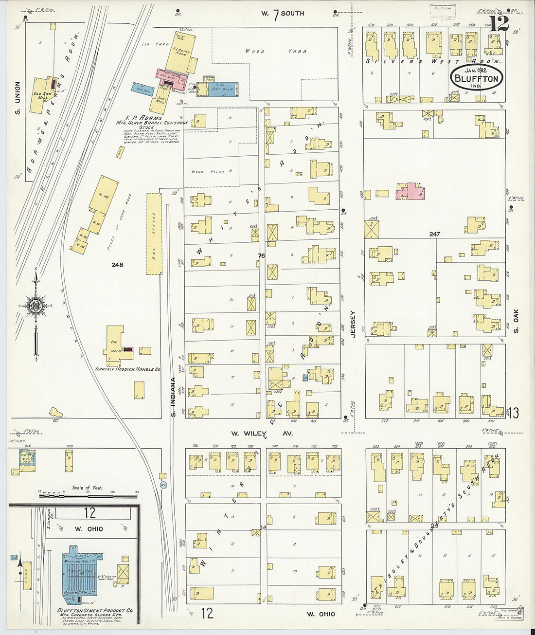 This old map of Bluffton, Wells County, Indiana was created by Sanborn Map Company in 1912