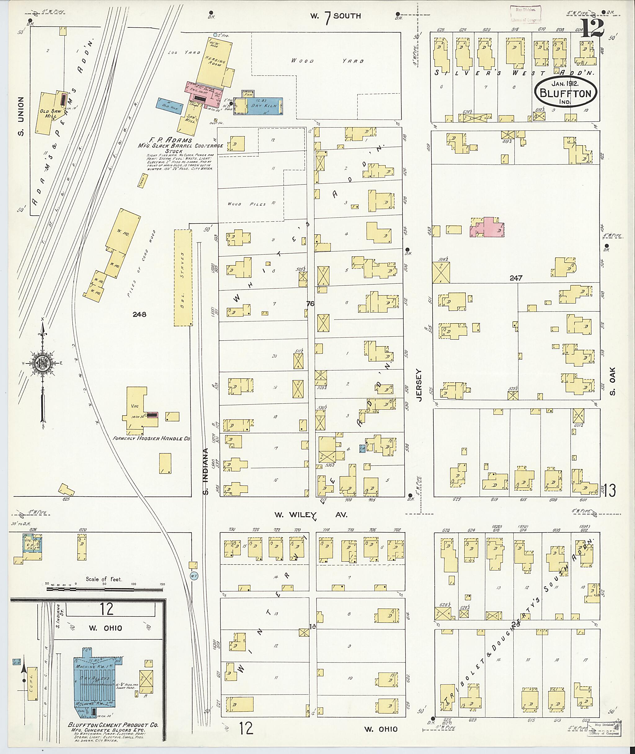 This old map of Bluffton, Wells County, Indiana was created by Sanborn Map Company in 1912