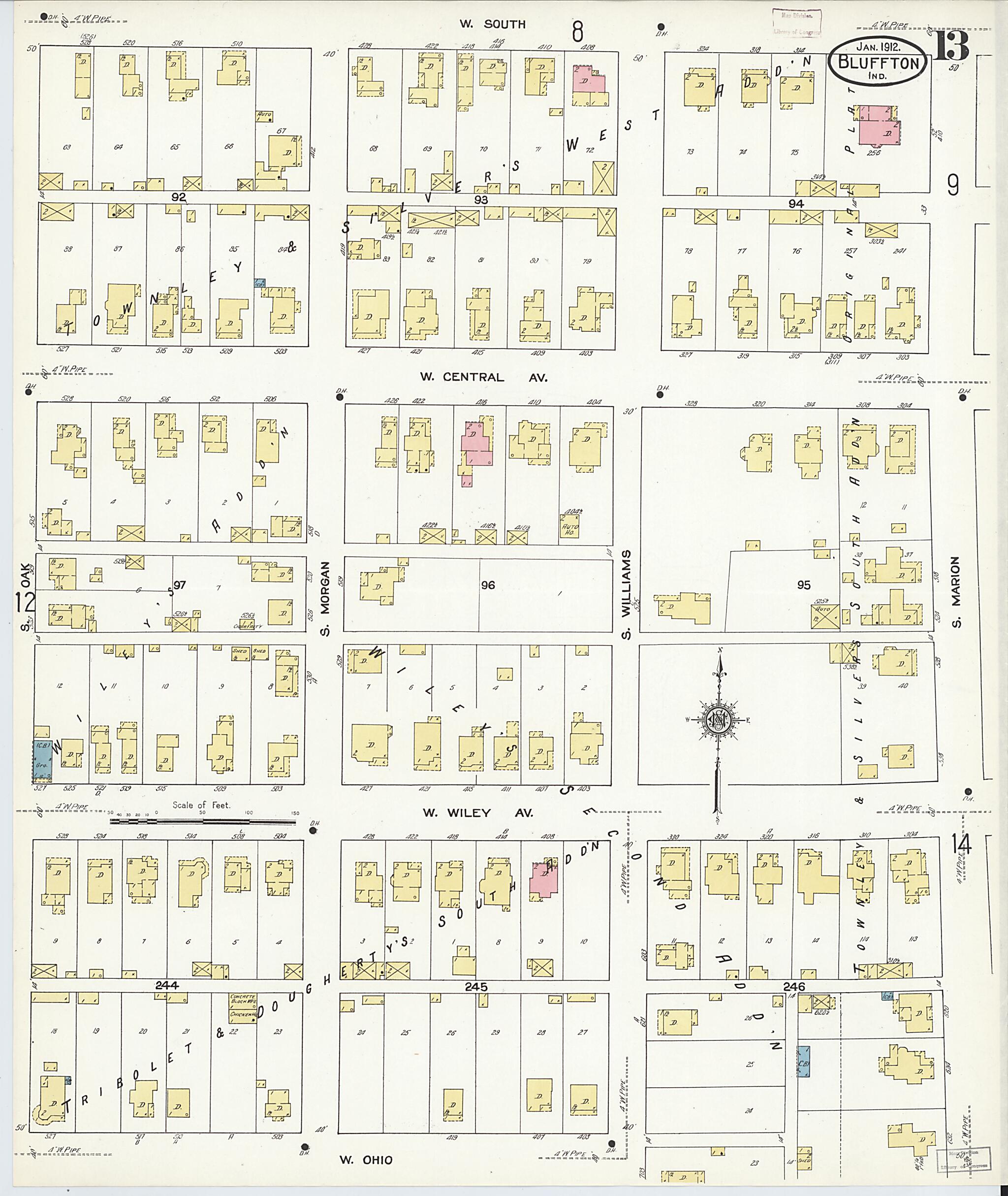 This old map of Bluffton, Wells County, Indiana was created by Sanborn Map Company in 1912