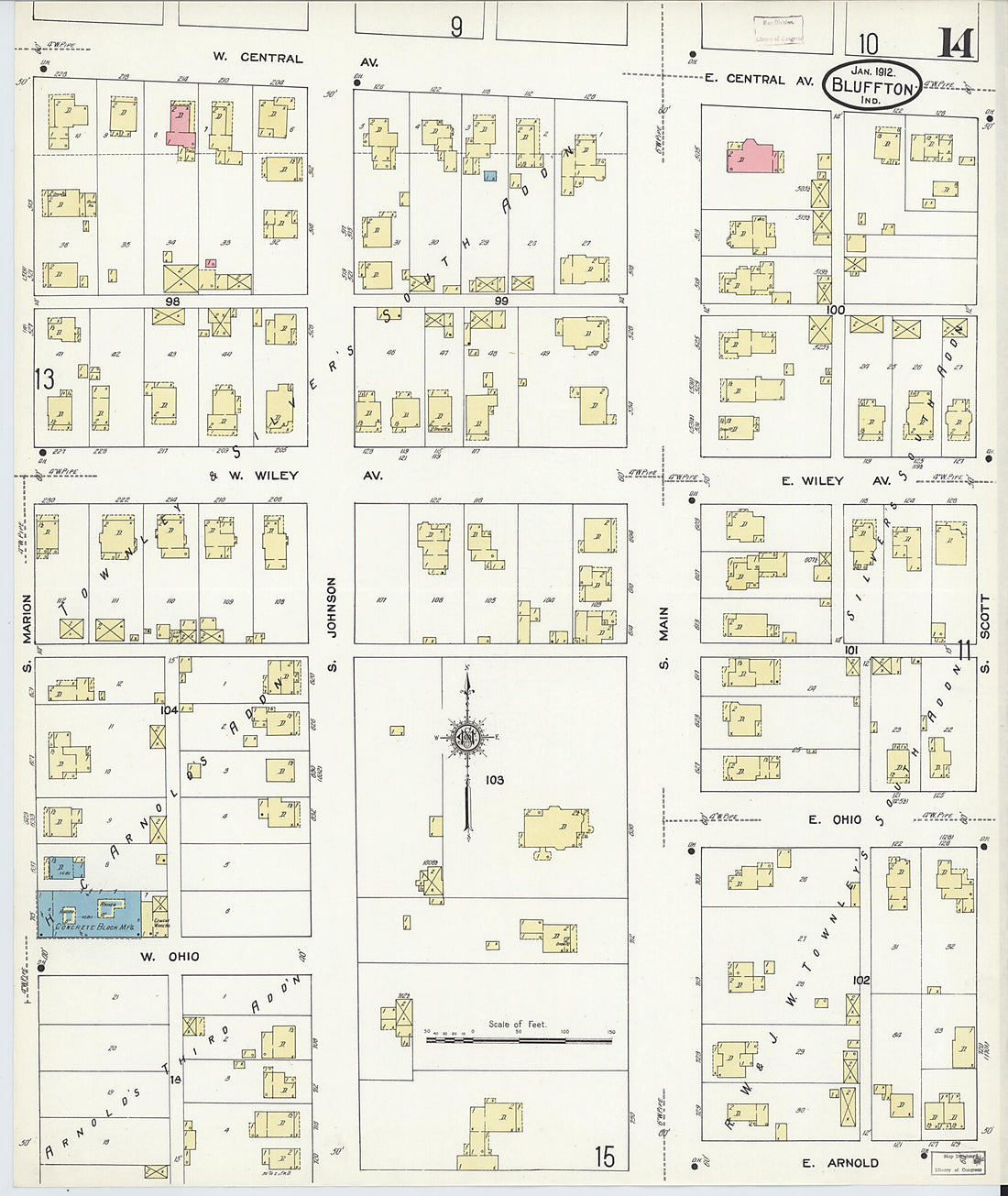 This old map of Bluffton, Wells County, Indiana was created by Sanborn Map Company in 1912