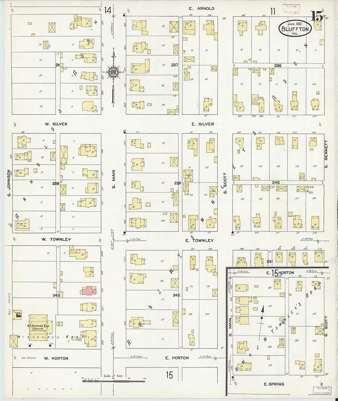 This old map of Bluffton, Wells County, Indiana was created by Sanborn Map Company in 1912