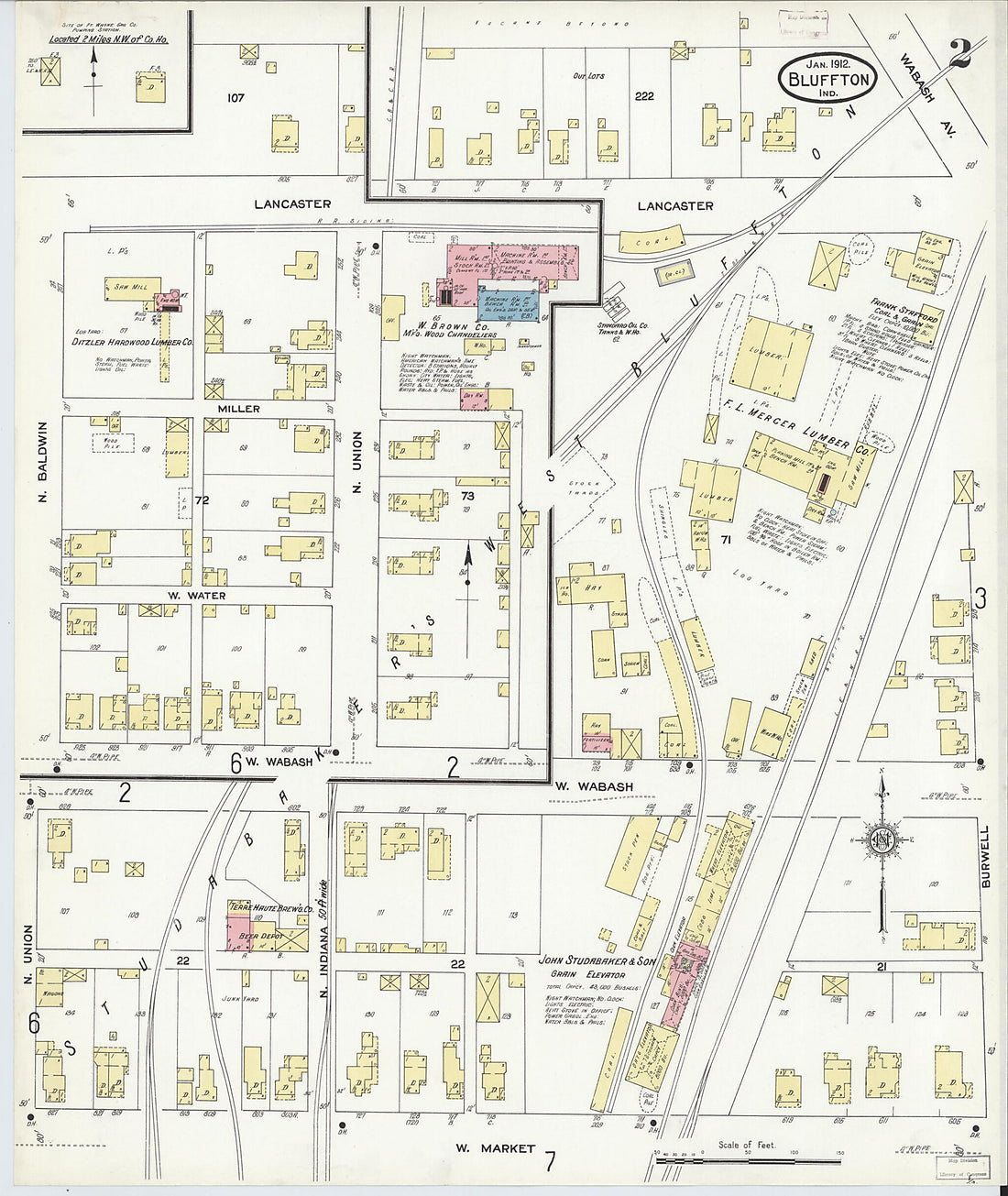 This old map of Bluffton, Wells County, Indiana was created by Sanborn Map Company in 1912