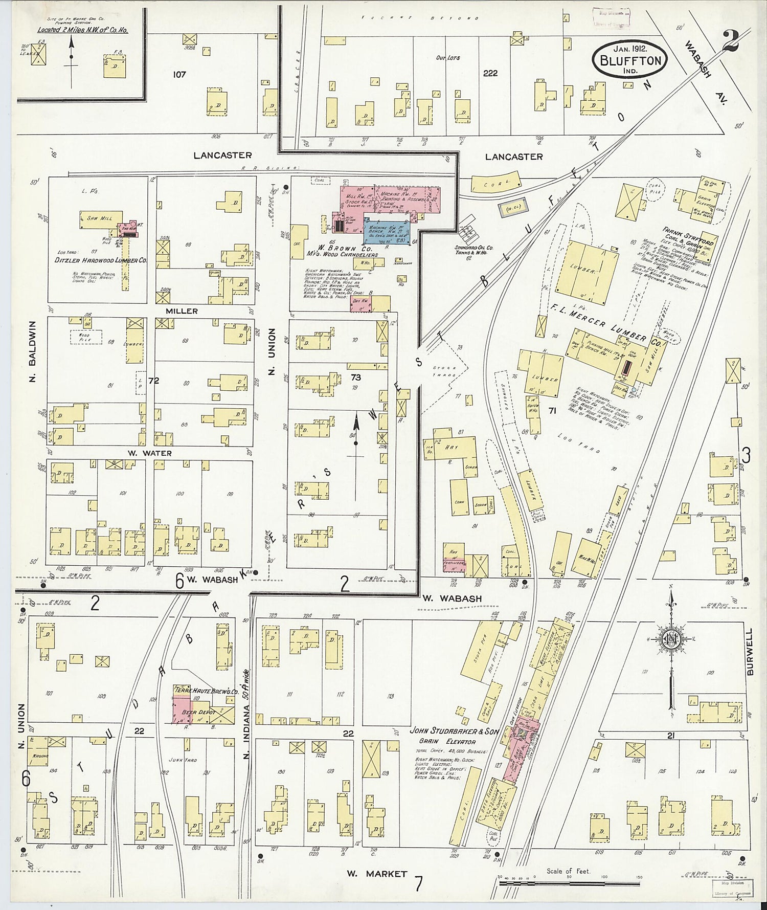 This old map of Bluffton, Wells County, Indiana was created by Sanborn Map Company in 1912