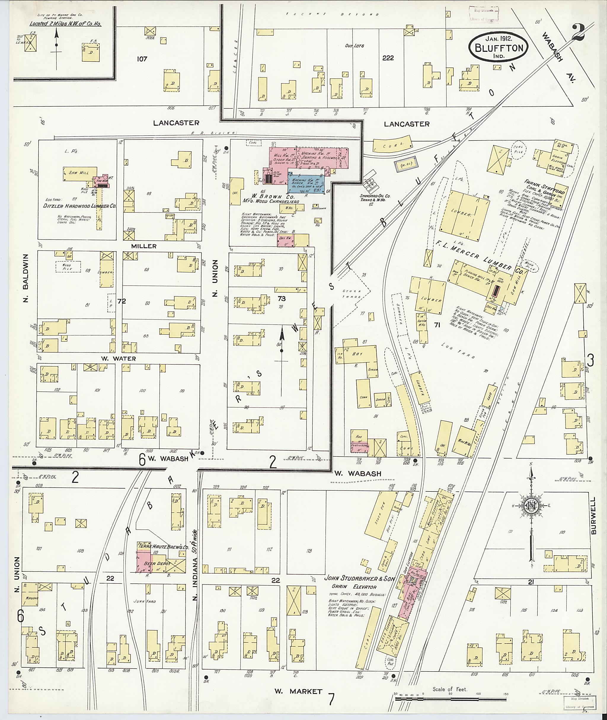 This old map of Bluffton, Wells County, Indiana was created by Sanborn Map Company in 1912