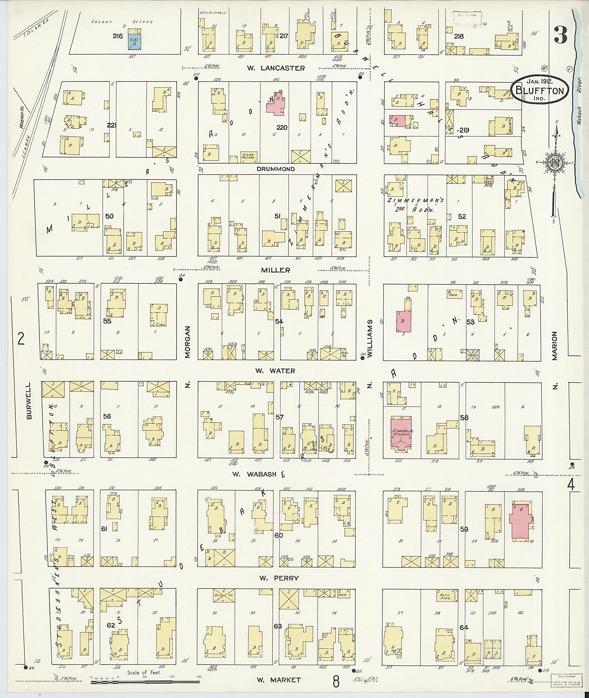 This old map of Bluffton, Wells County, Indiana was created by Sanborn Map Company in 1912