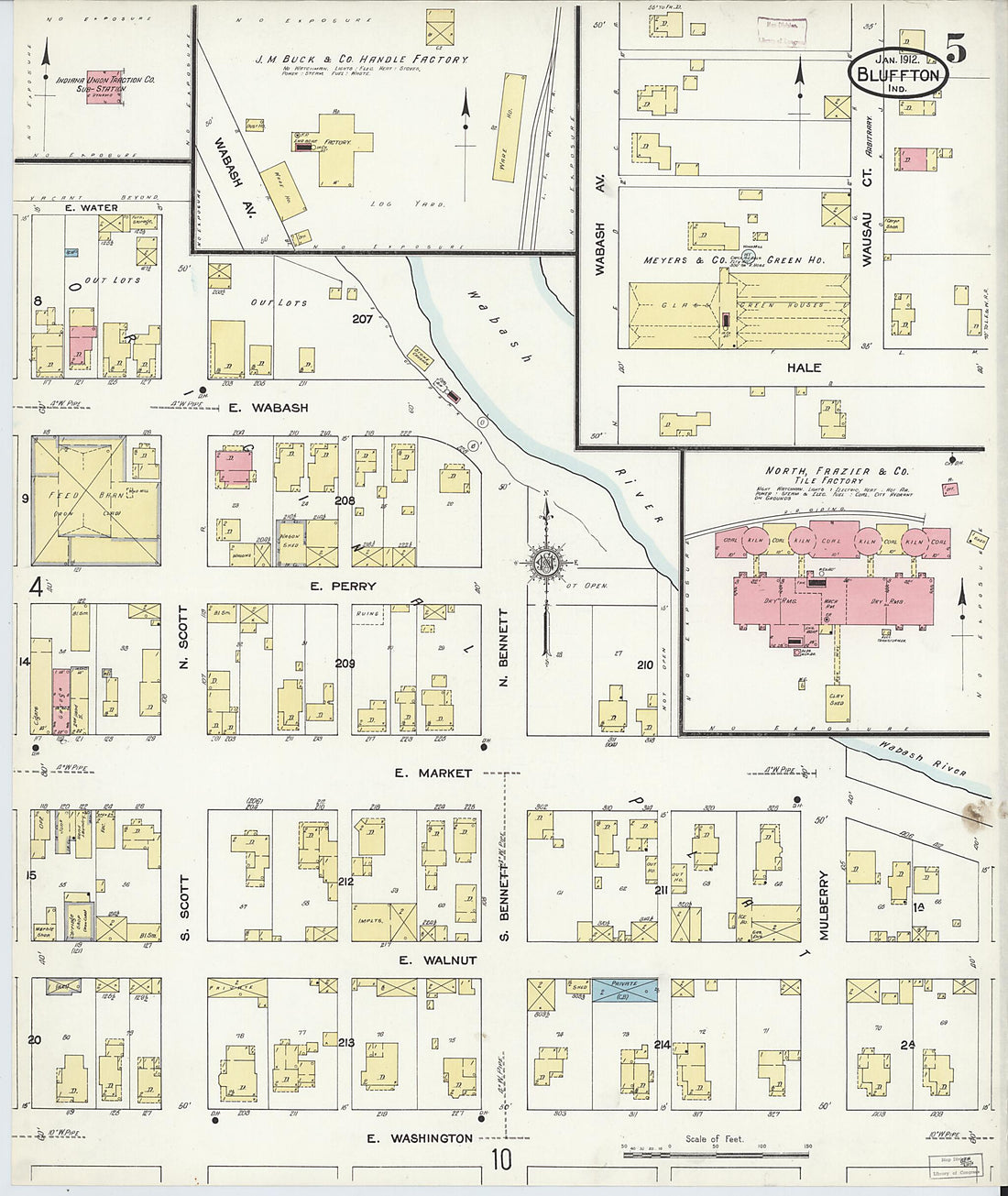 This old map of Bluffton, Wells County, Indiana was created by Sanborn Map Company in 1912