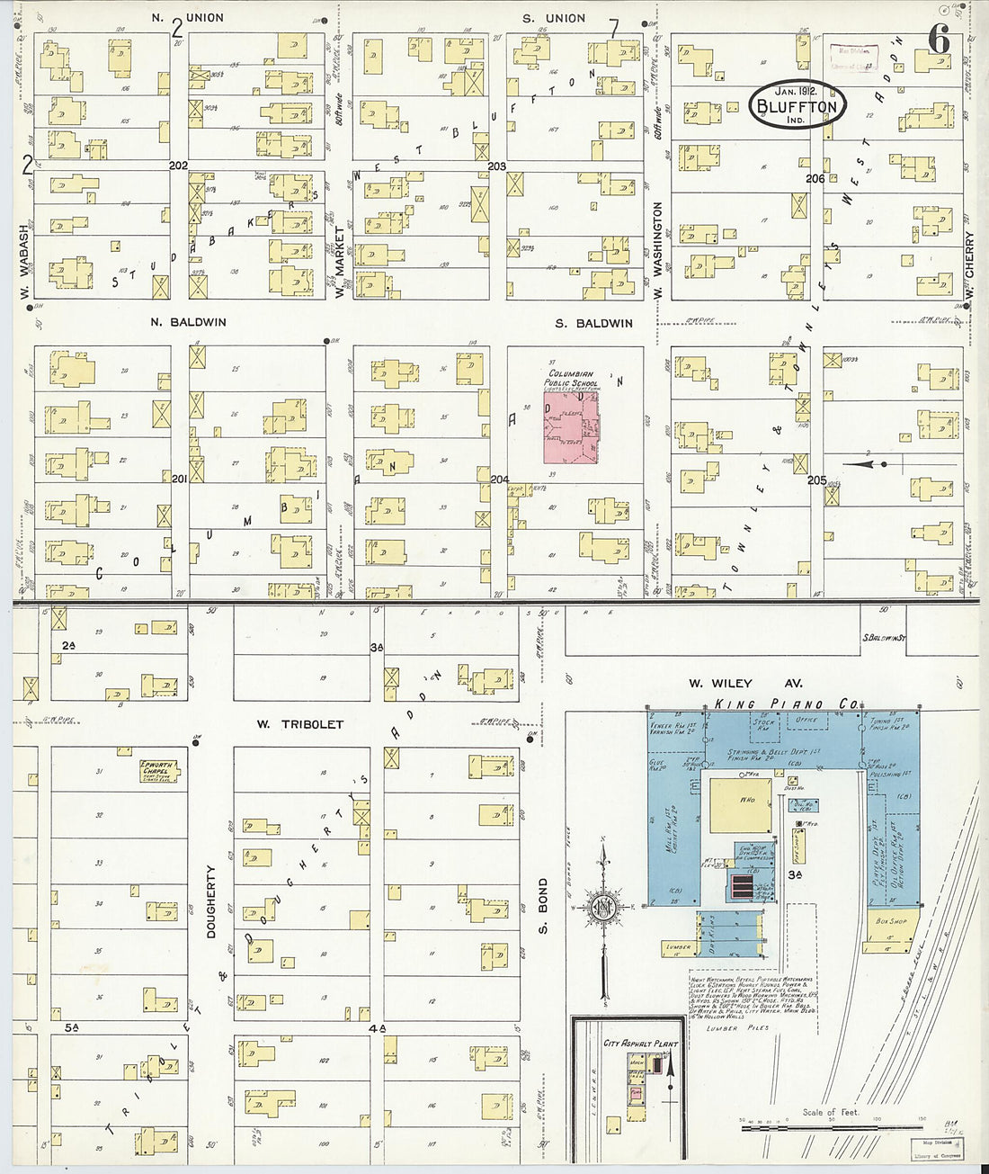 This old map of Bluffton, Wells County, Indiana was created by Sanborn Map Company in 1912