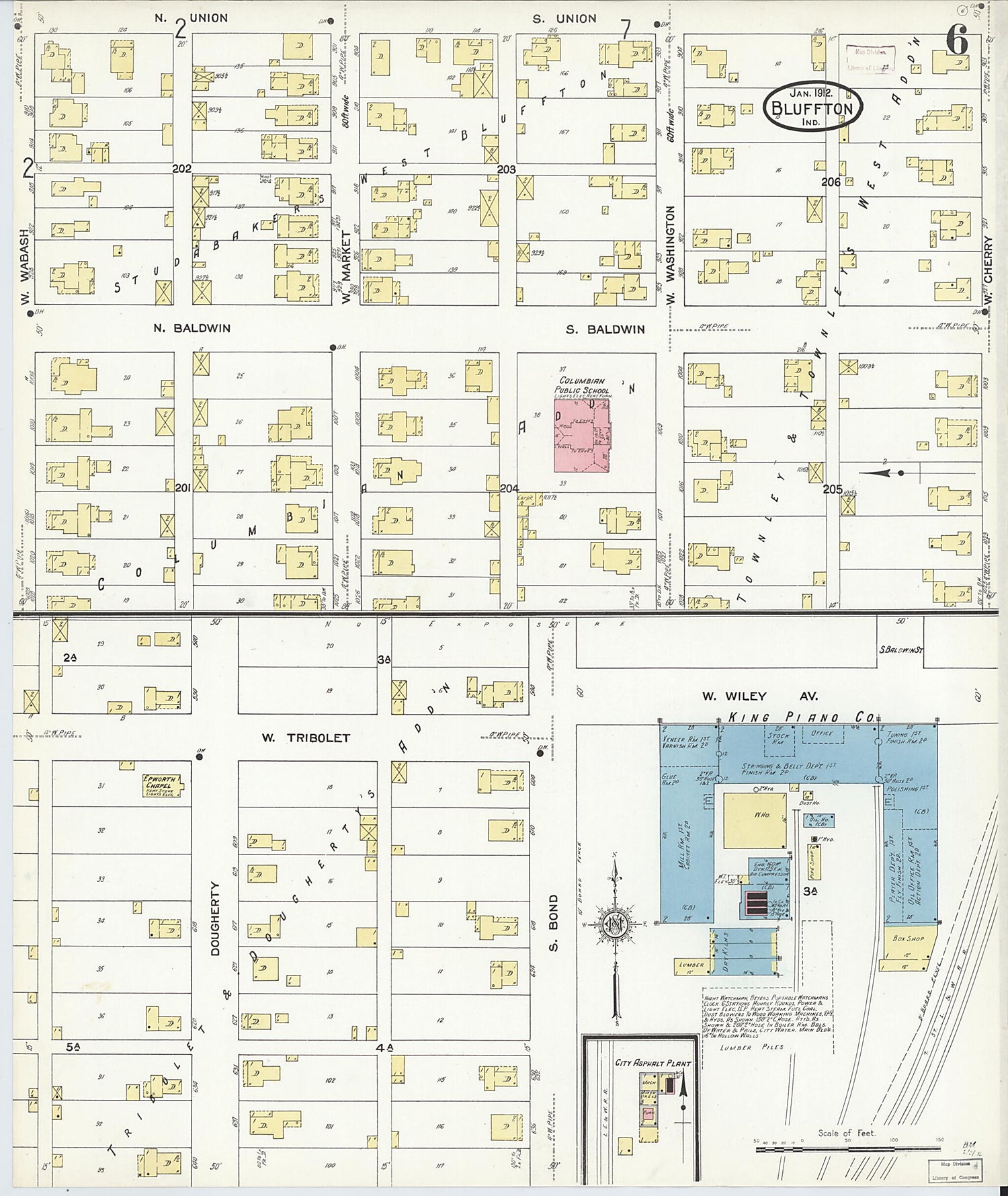 This old map of Bluffton, Wells County, Indiana was created by Sanborn Map Company in 1912