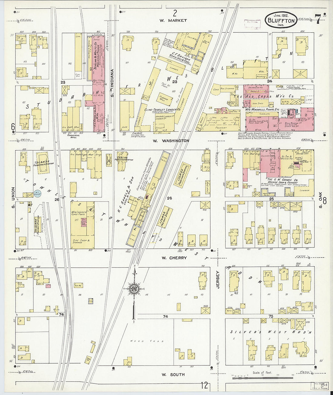 This old map of Bluffton, Wells County, Indiana was created by Sanborn Map Company in 1912