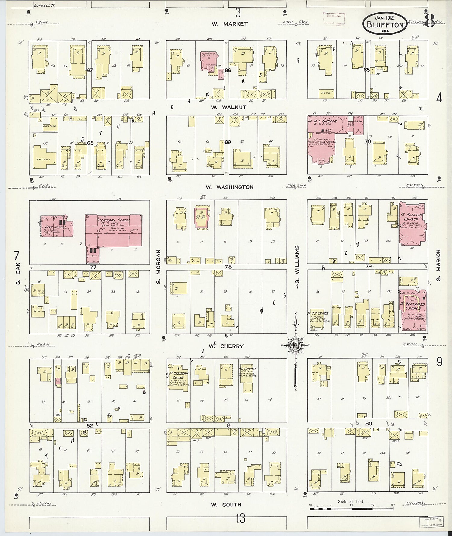 This old map of Bluffton, Wells County, Indiana was created by Sanborn Map Company in 1912