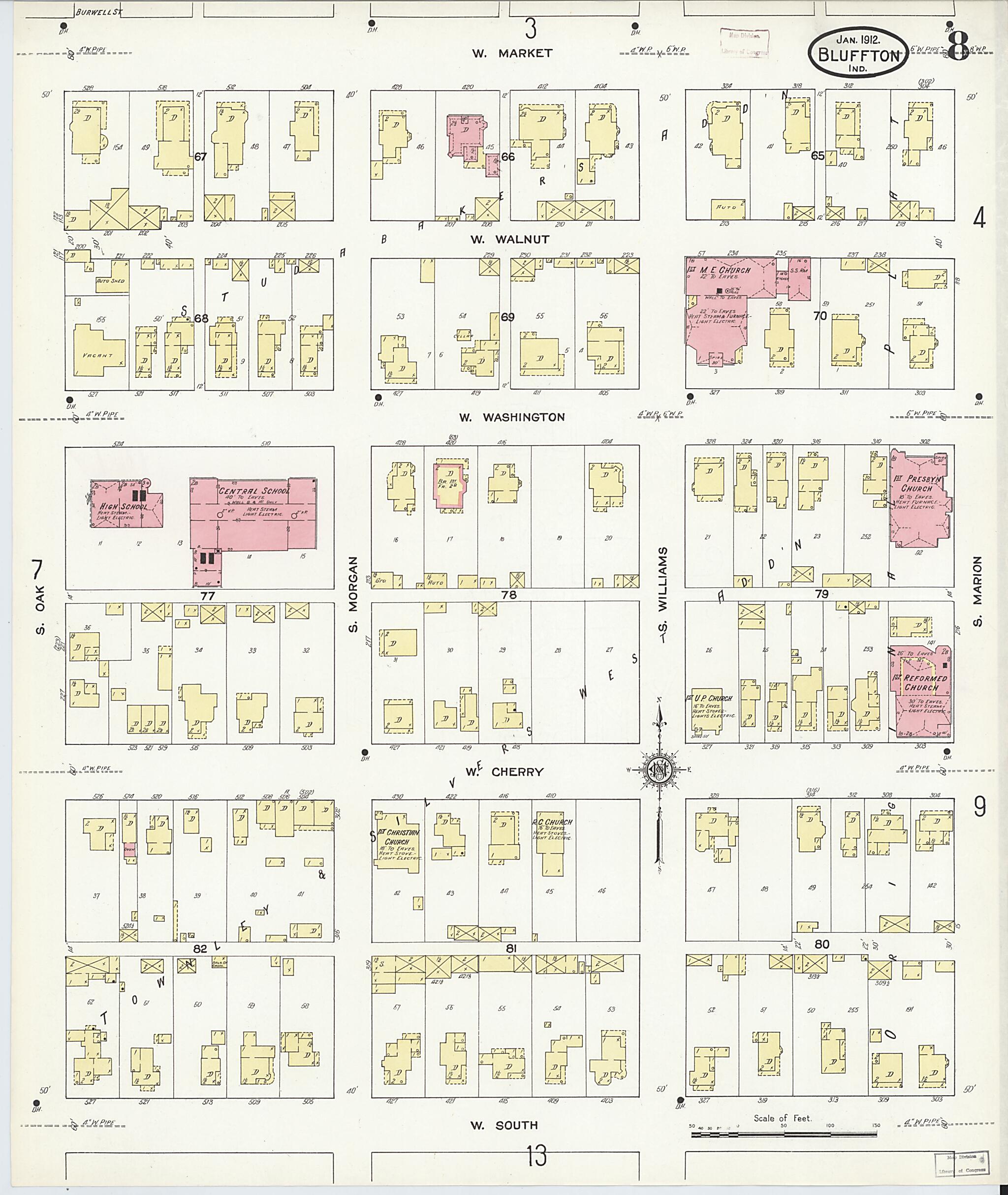 This old map of Bluffton, Wells County, Indiana was created by Sanborn Map Company in 1912