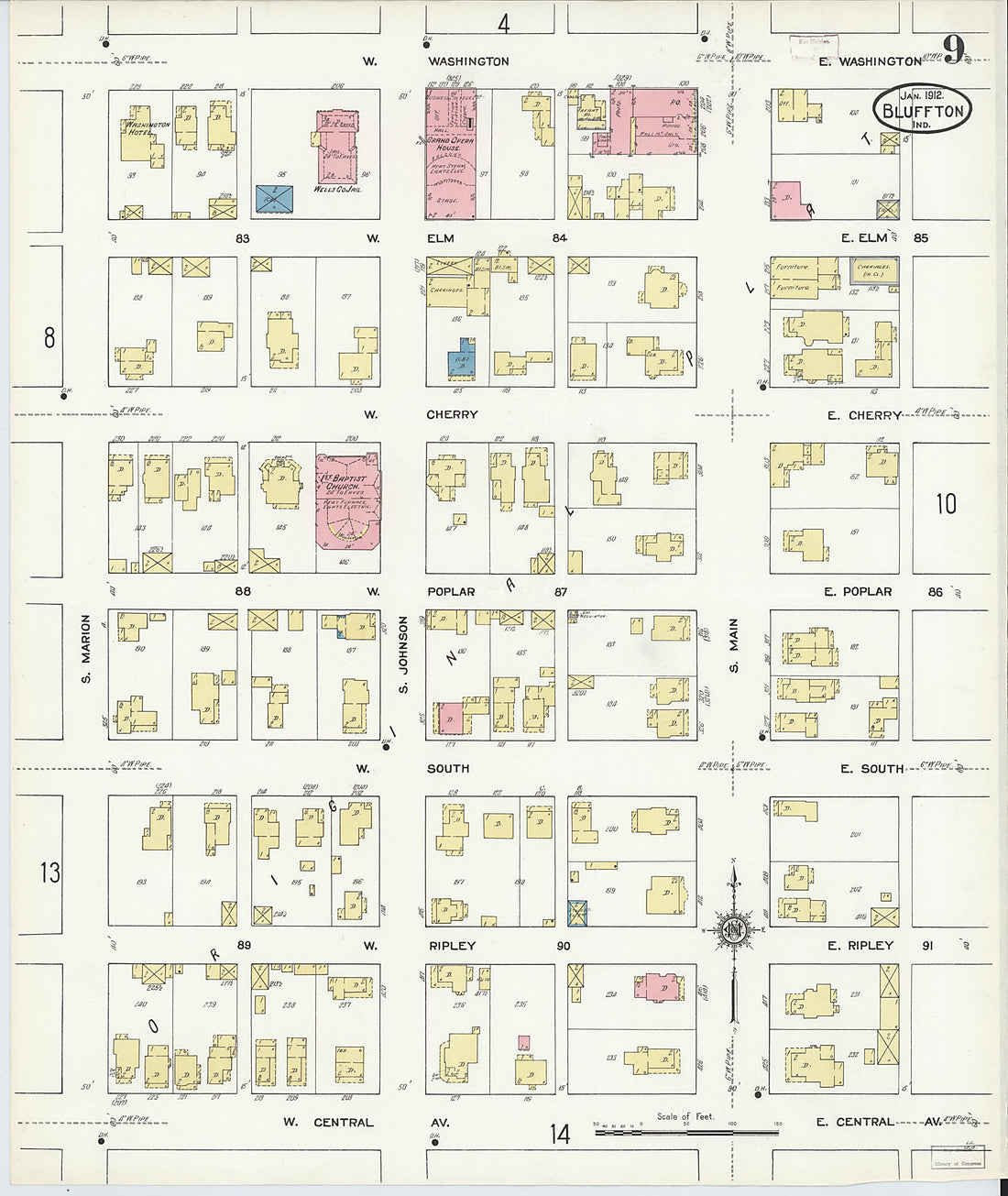 This old map of Bluffton, Wells County, Indiana was created by Sanborn Map Company in 1912