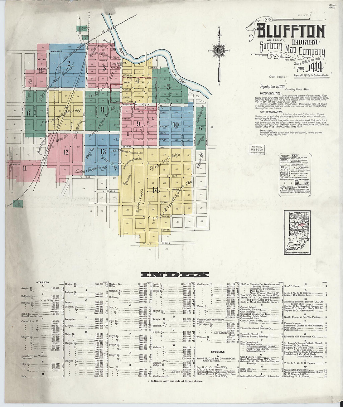 This old map of Bluffton, Wells County, Indiana was created by Sanborn Map Company in 1919