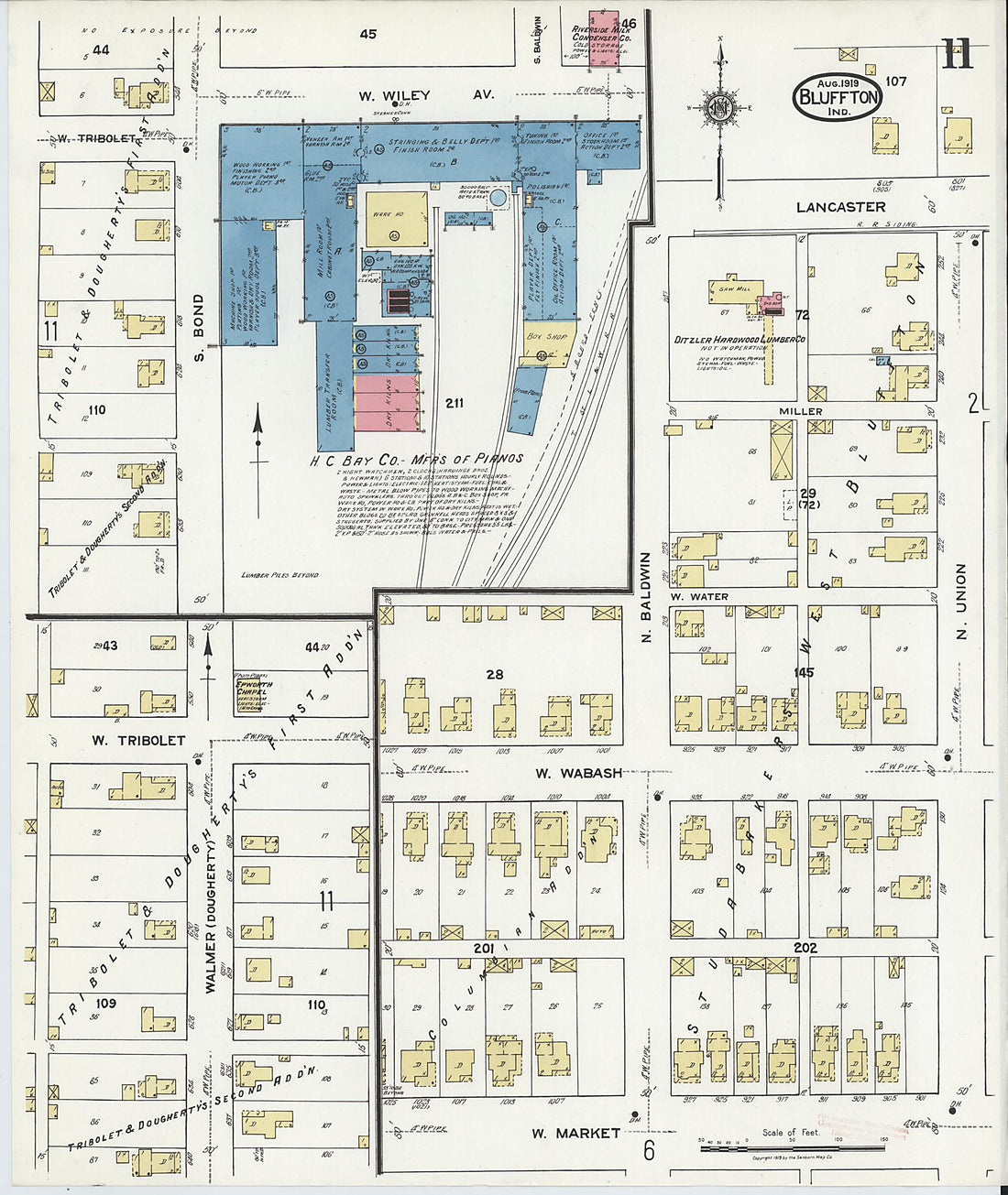 This old map of Bluffton, Wells County, Indiana was created by Sanborn Map Company in 1919