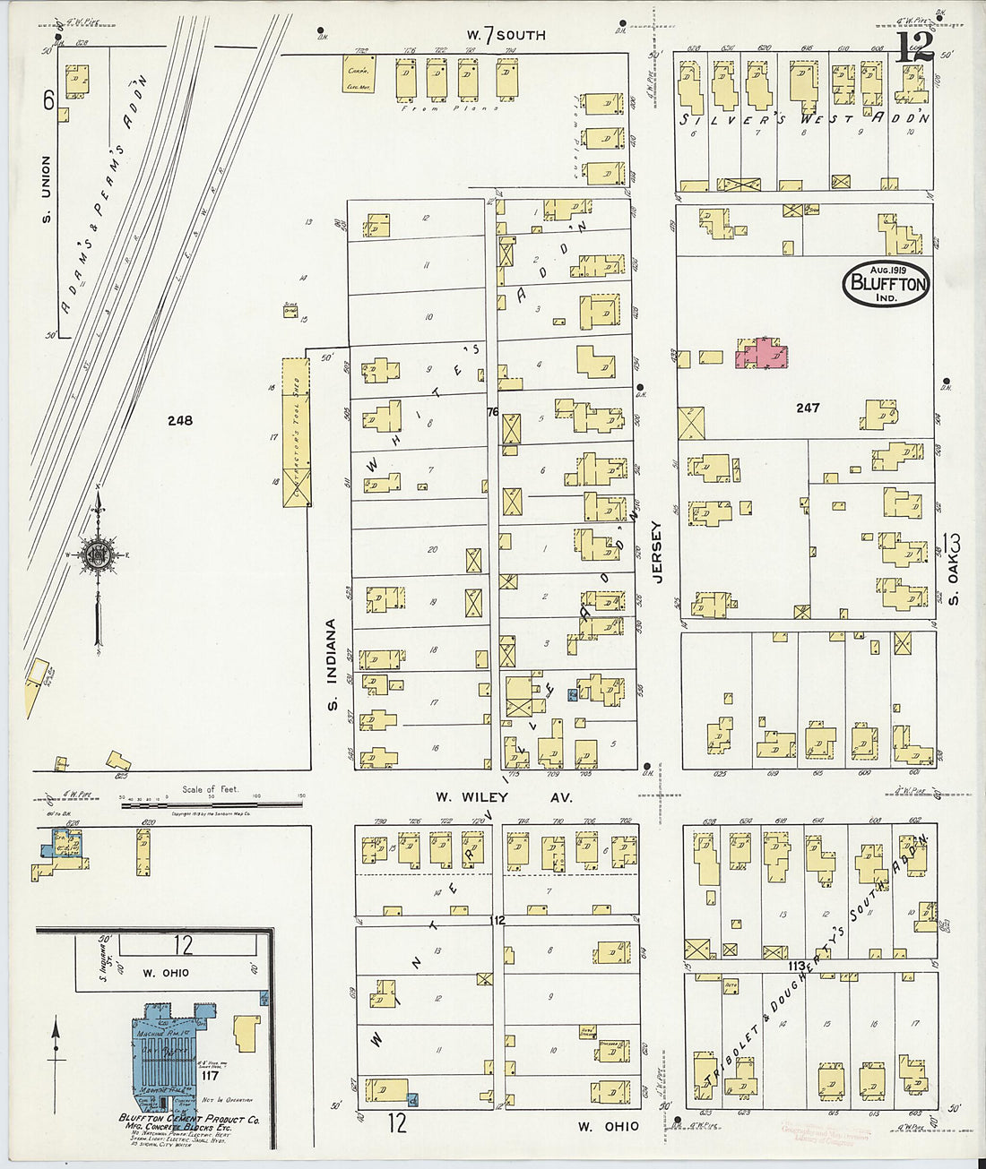 This old map of Bluffton, Wells County, Indiana was created by Sanborn Map Company in 1919