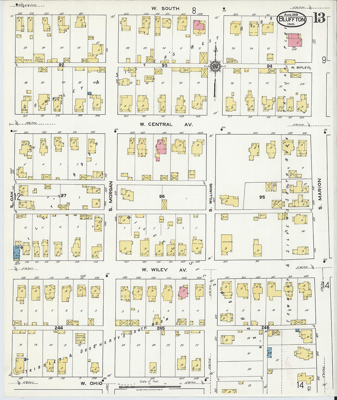 This old map of Bluffton, Wells County, Indiana was created by Sanborn Map Company in 1919