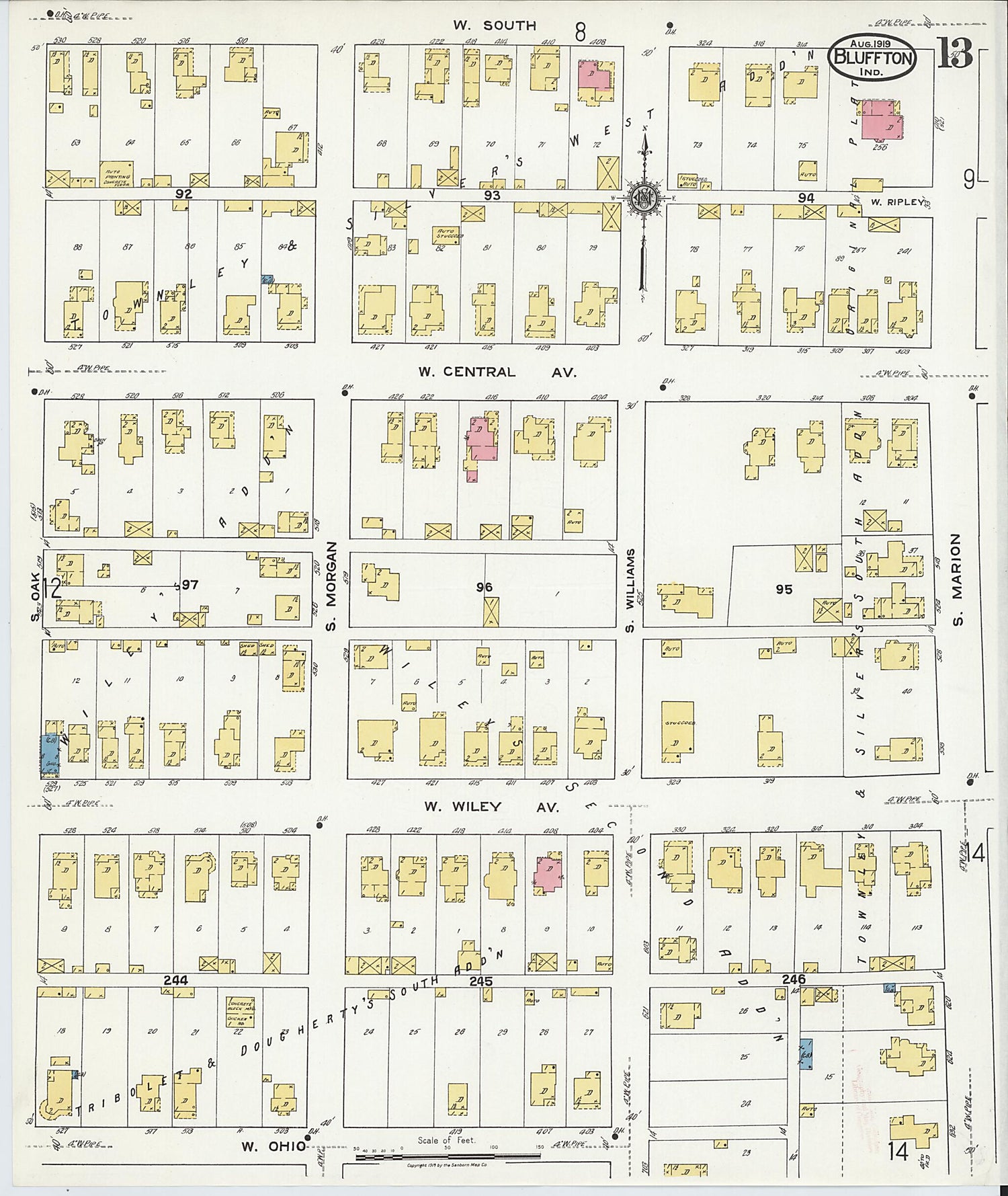 This old map of Bluffton, Wells County, Indiana was created by Sanborn Map Company in 1919