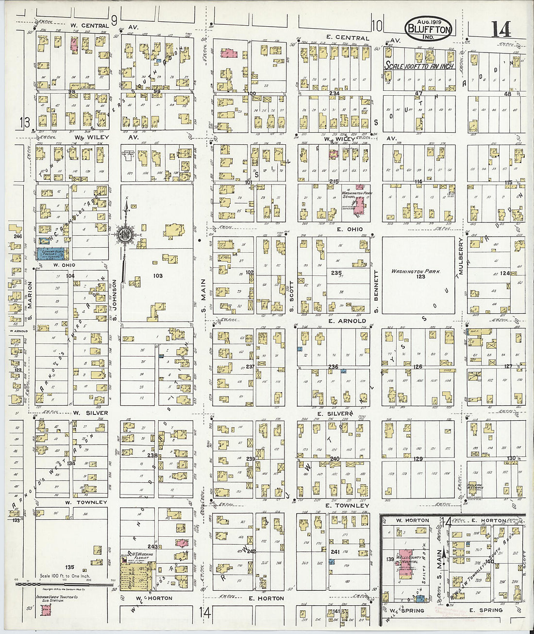 This old map of Bluffton, Wells County, Indiana was created by Sanborn Map Company in 1919