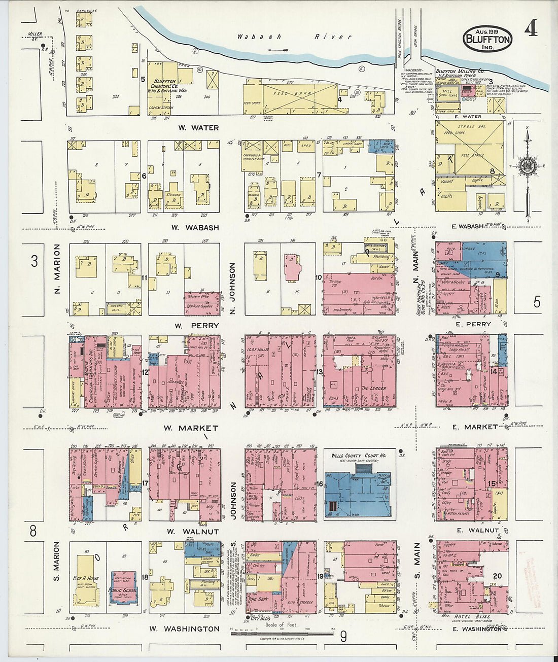 This old map of Bluffton, Wells County, Indiana was created by Sanborn Map Company in 1919