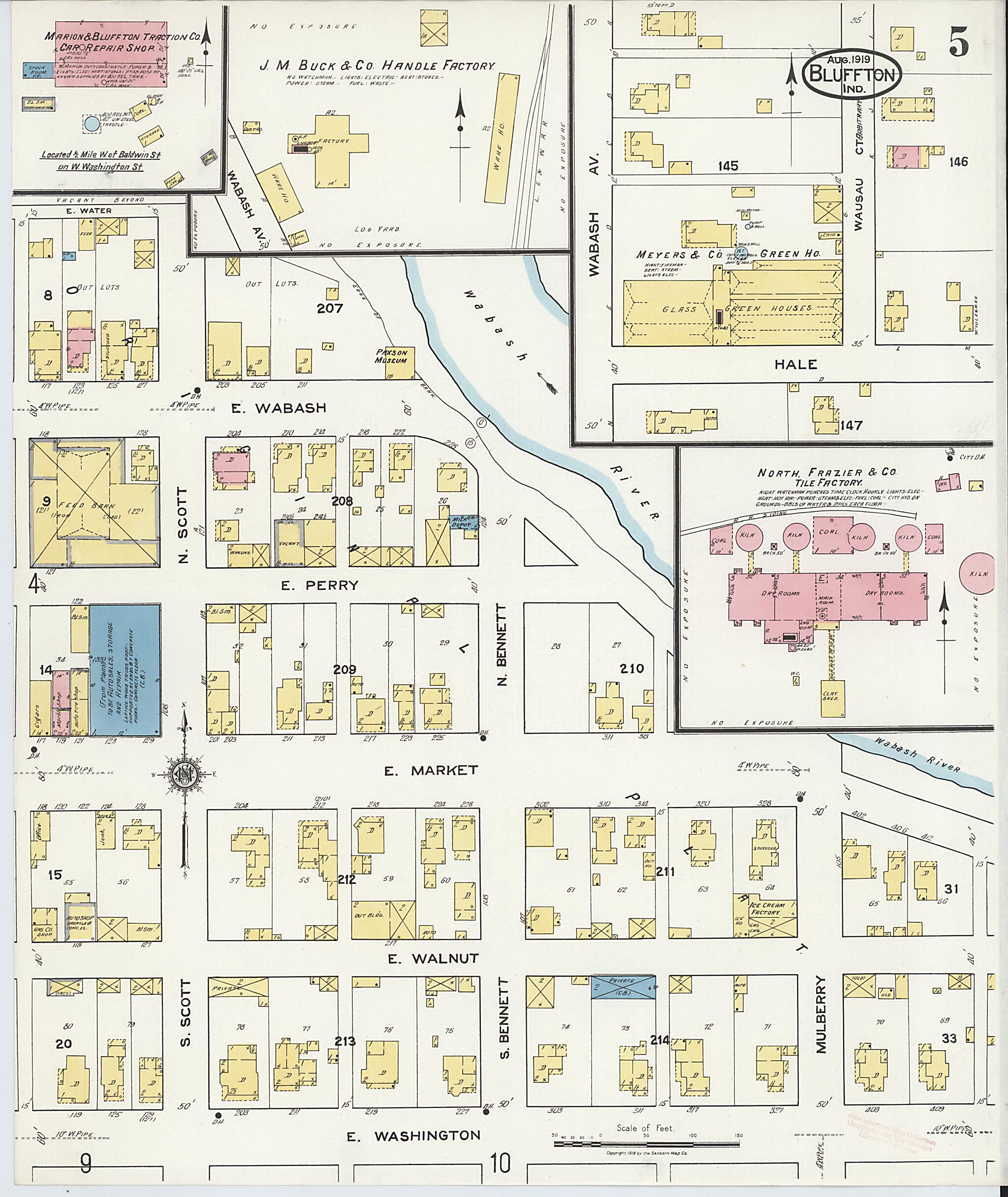 This old map of Bluffton, Wells County, Indiana was created by Sanborn Map Company in 1919