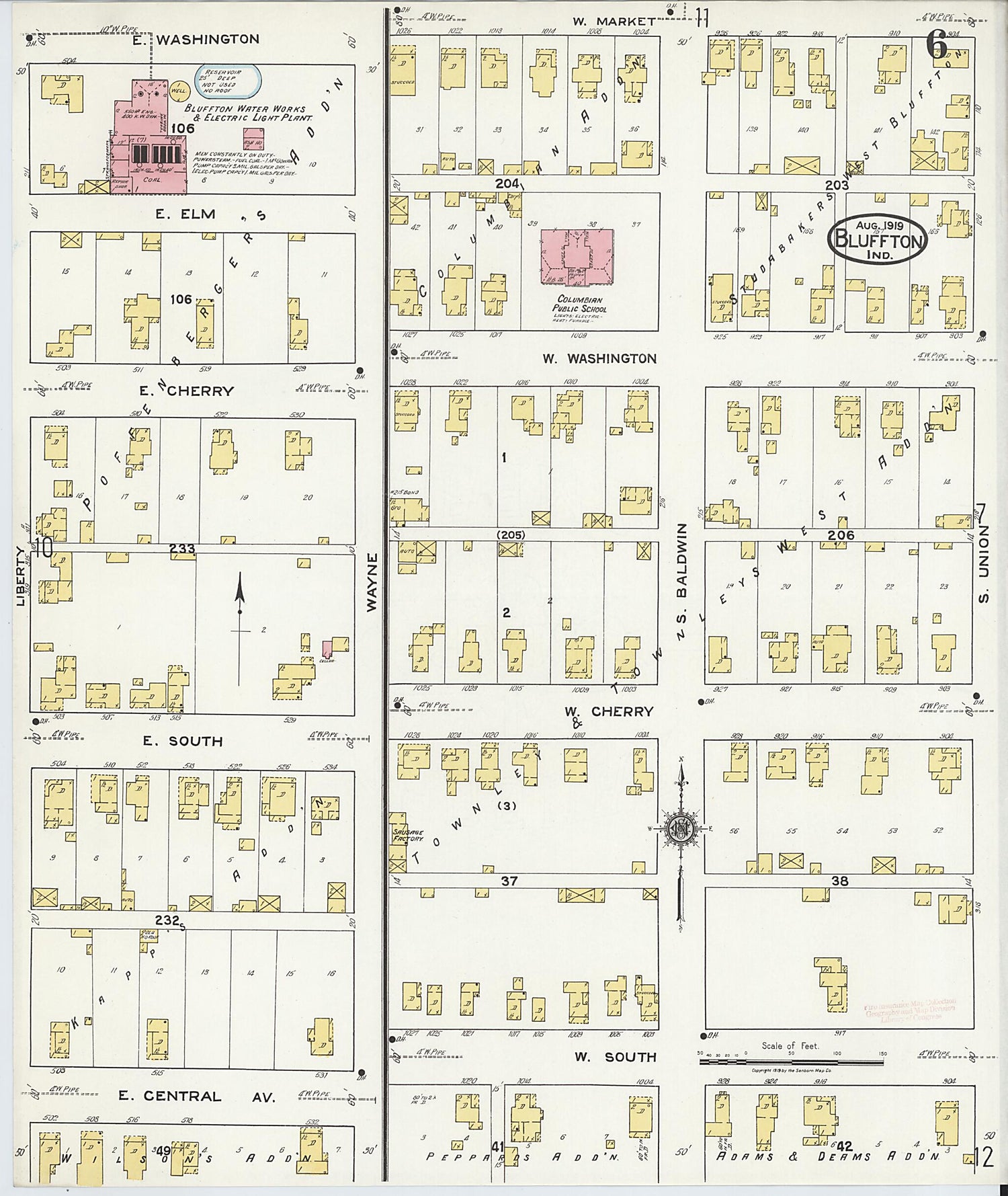 This old map of Bluffton, Wells County, Indiana was created by Sanborn Map Company in 1919