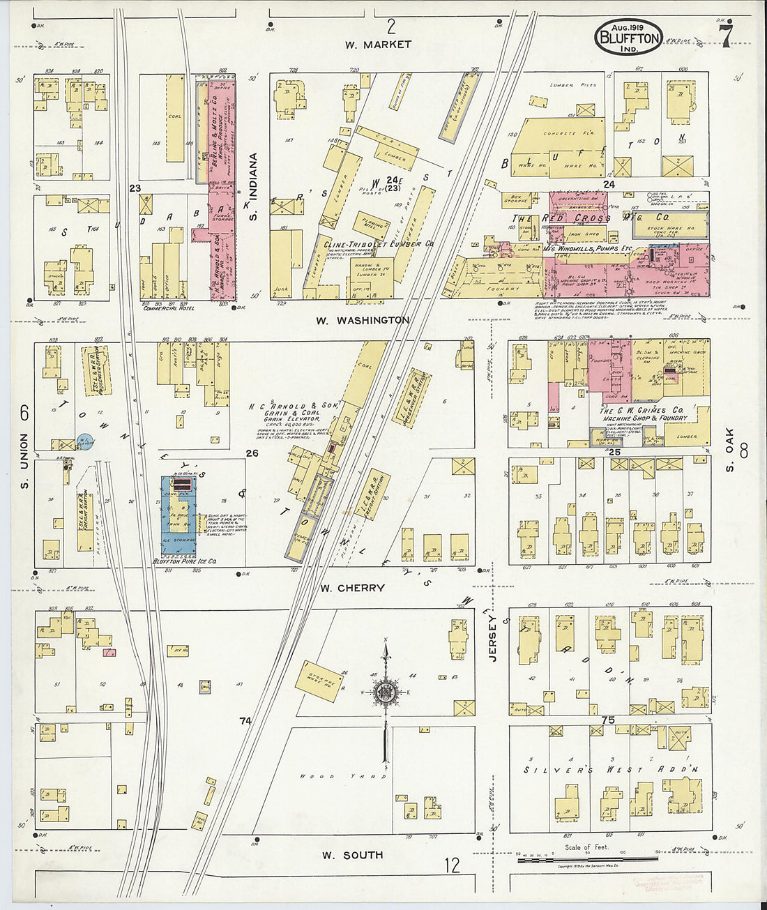 This old map of Bluffton, Wells County, Indiana was created by Sanborn Map Company in 1919