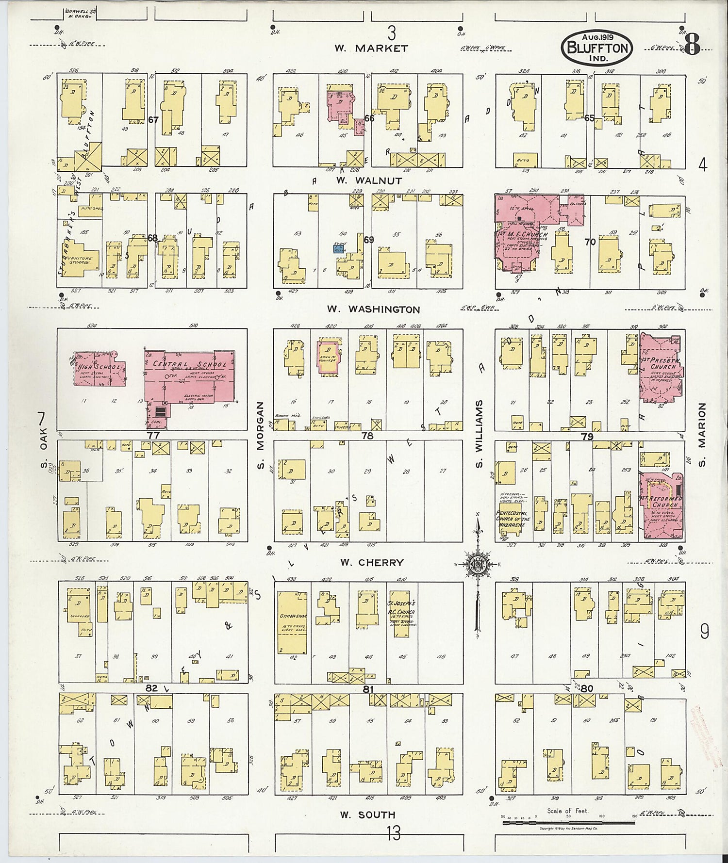 This old map of Bluffton, Wells County, Indiana was created by Sanborn Map Company in 1919