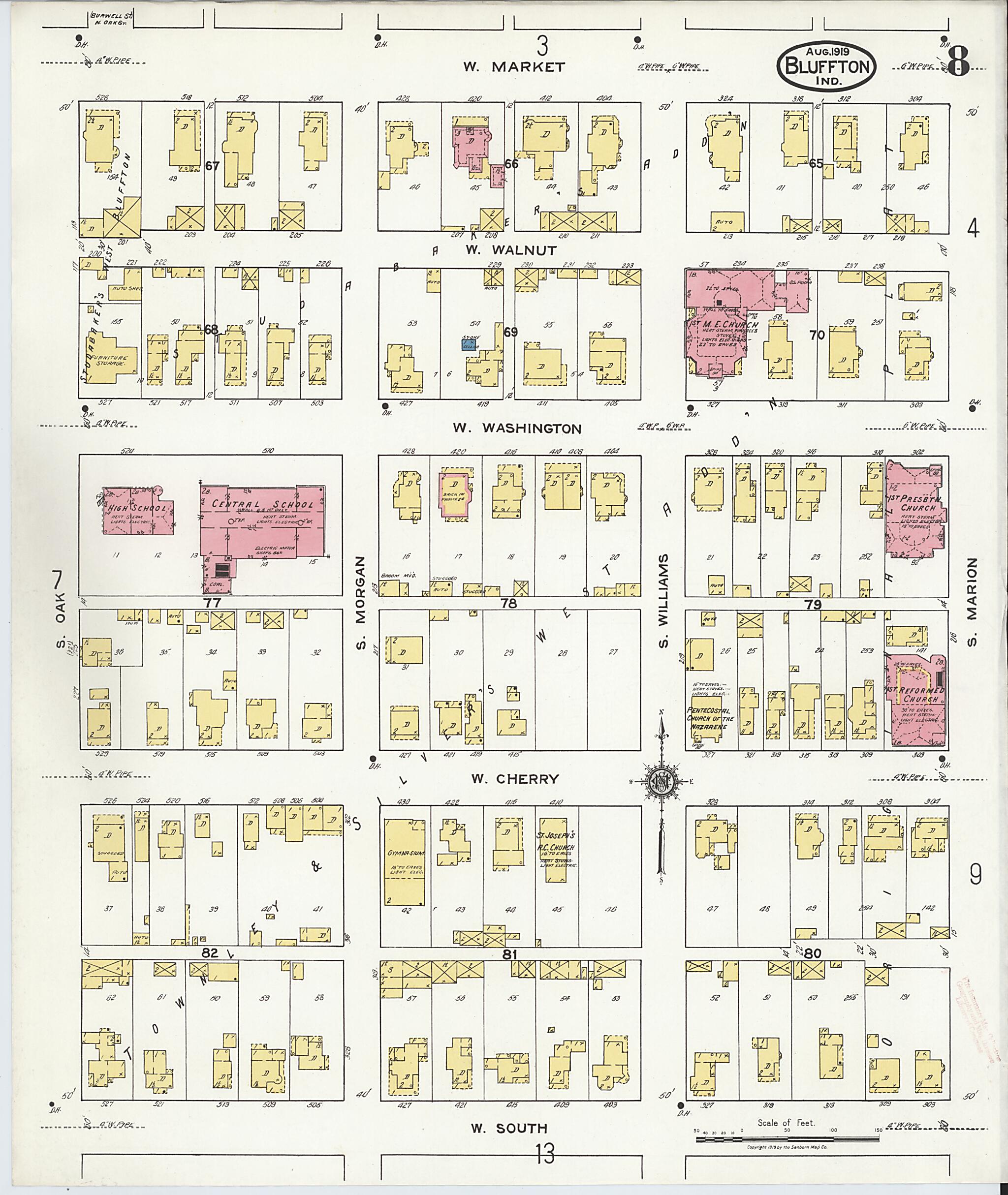 This old map of Bluffton, Wells County, Indiana was created by Sanborn Map Company in 1919