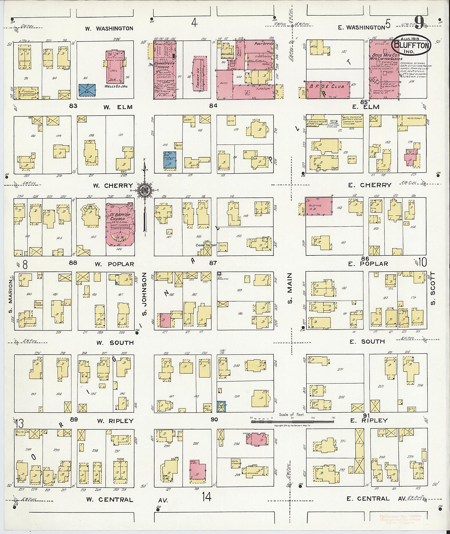 This old map of Bluffton, Wells County, Indiana was created by Sanborn Map Company in 1919