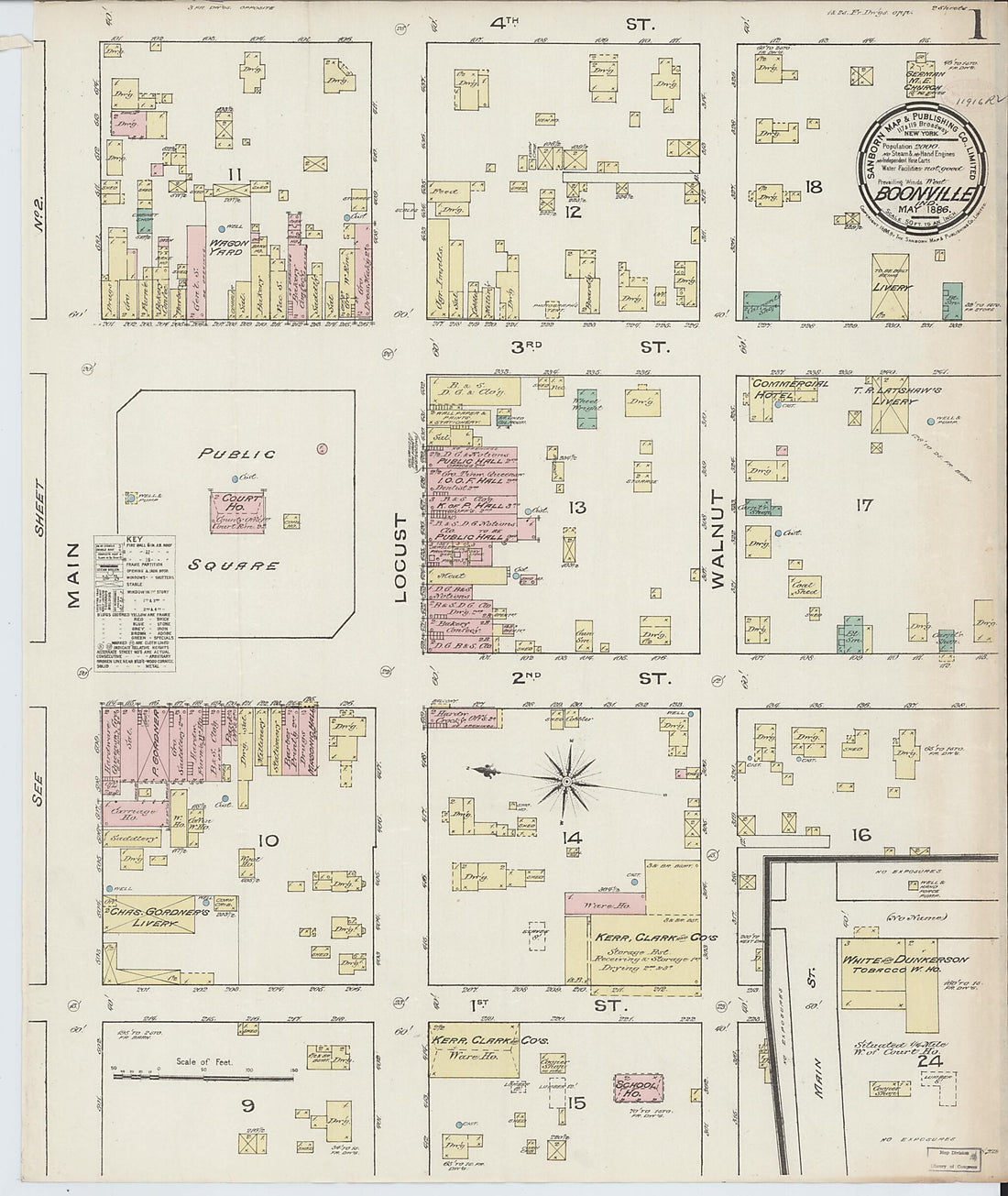 This old map of Boonville, Warrick County, Indiana was created by Sanborn Map Company in 1886