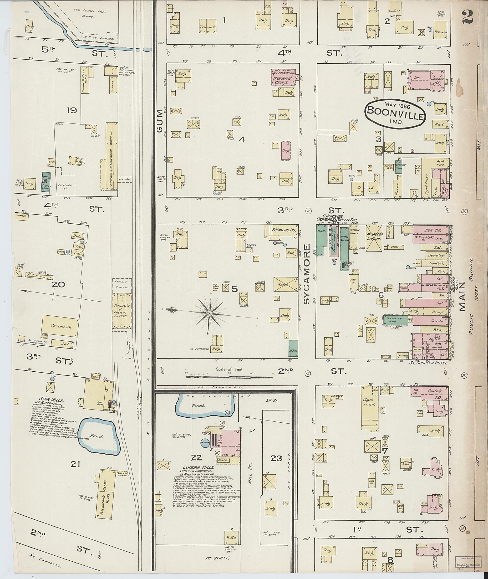 This old map of Boonville, Warrick County, Indiana was created by Sanborn Map Company in 1886