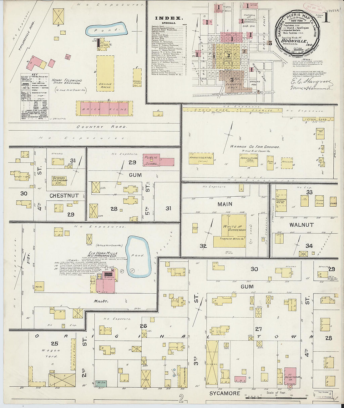 This old map of Boonville, Warrick County, Indiana was created by Sanborn Map Company in 1892