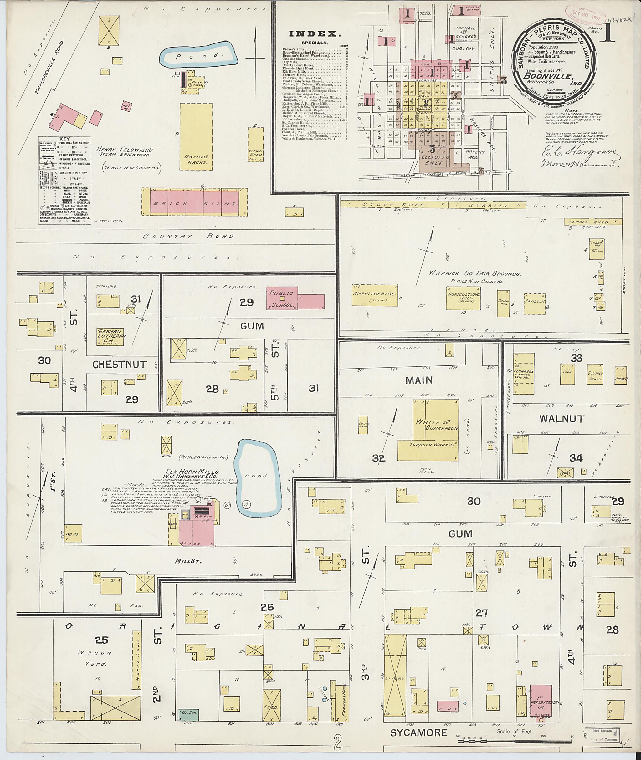 This old map of Boonville, Warrick County, Indiana was created by Sanborn Map Company in 1892