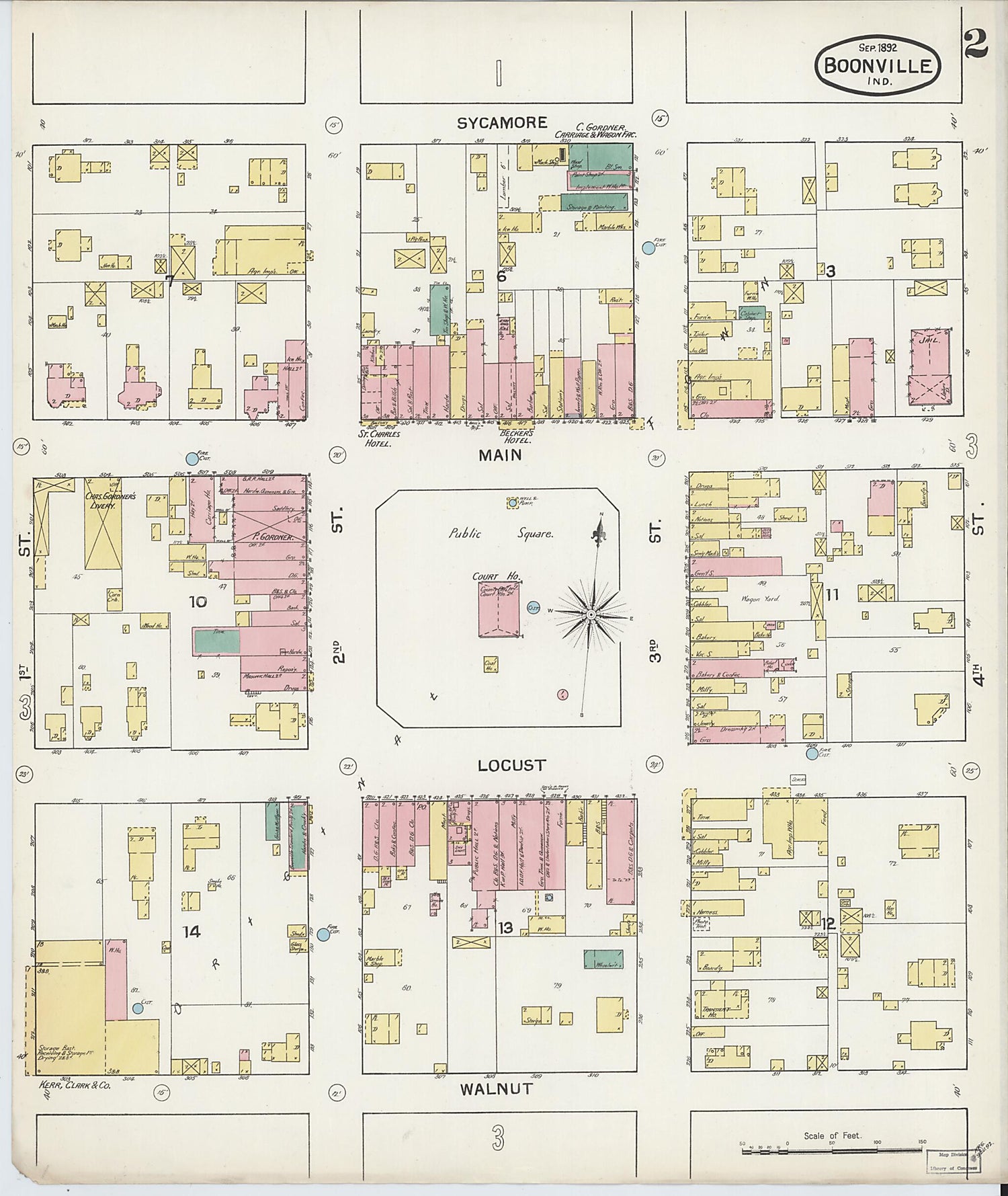 This old map of Boonville, Warrick County, Indiana was created by Sanborn Map Company in 1892