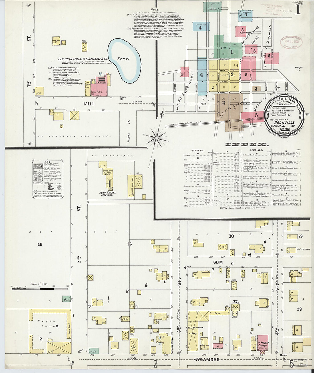 This old map of Boonville, Warrick County, Indiana was created by Sanborn Map Company in 1899